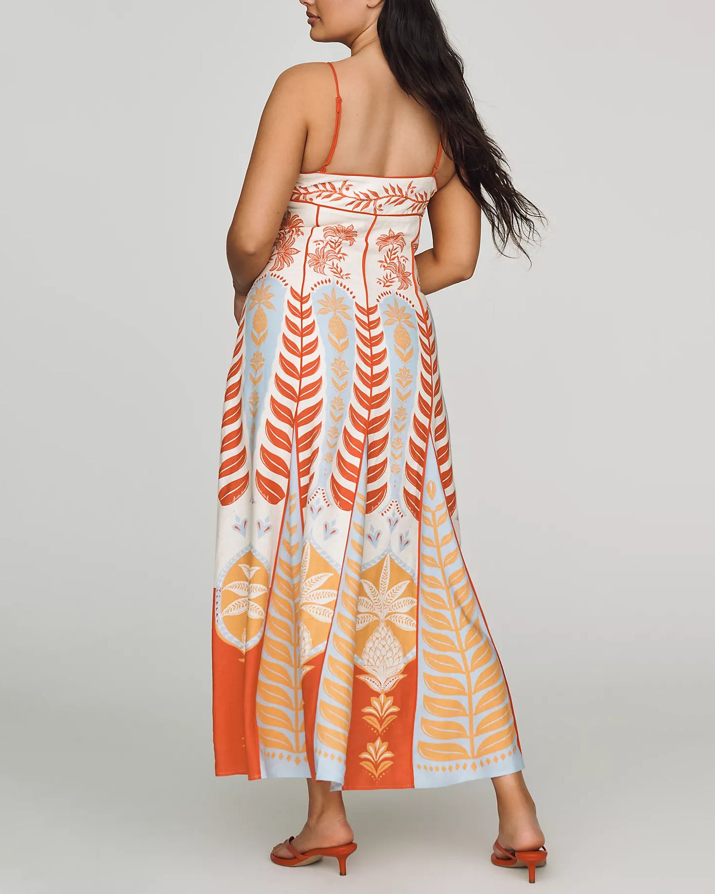 Tropical Palm Print Spaghetti Strap A-Line Maxi Dress