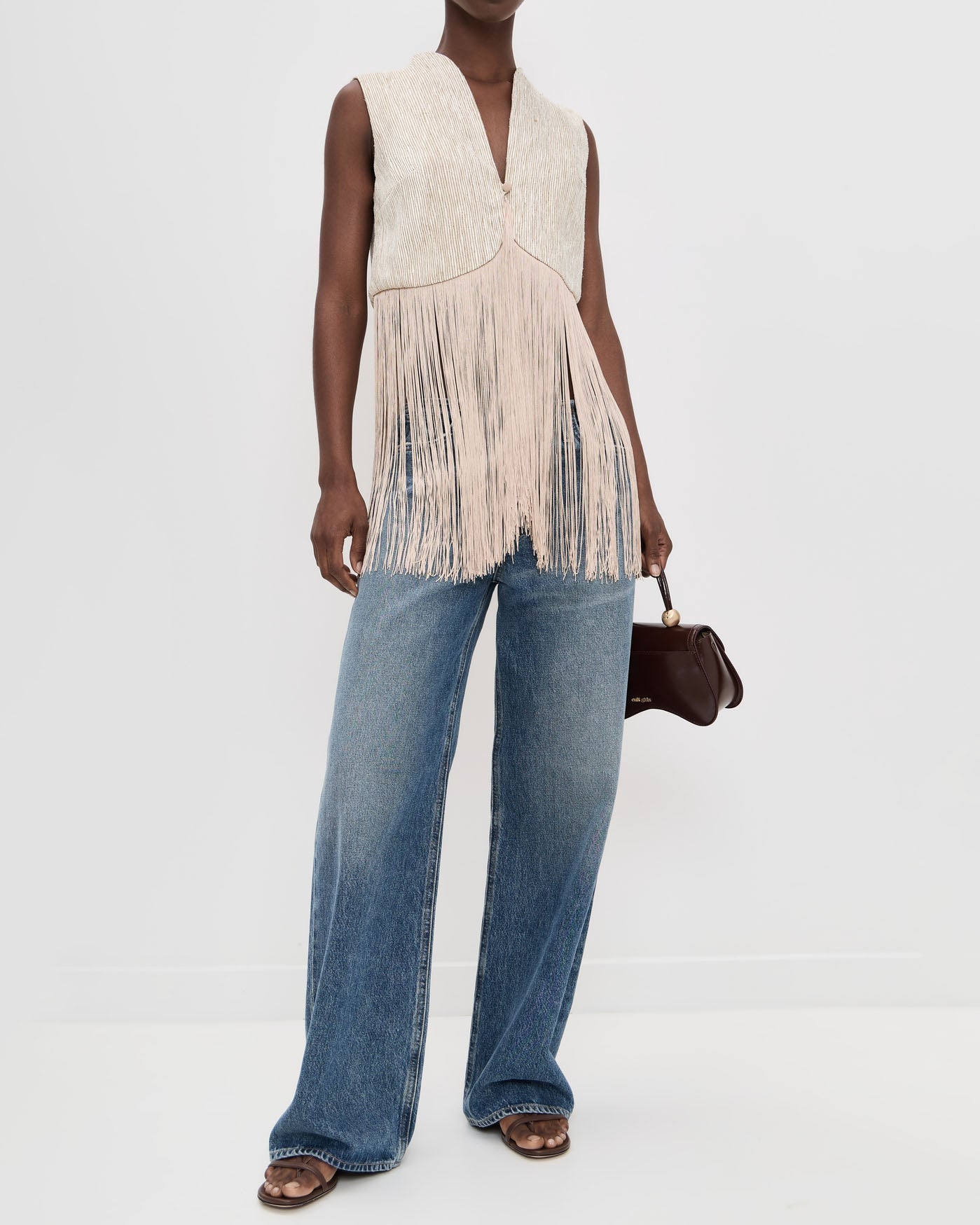 Cream Fringe Sleeveless Vest