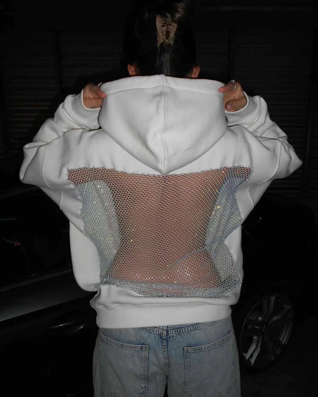 Luna Rhinestone Mesh Hoodie