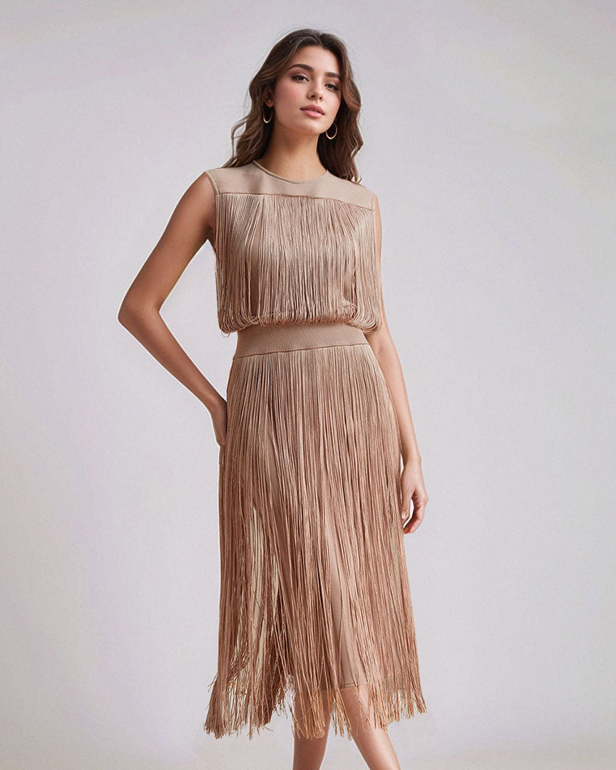 Rumba Bandage Midi Dress With Fringes