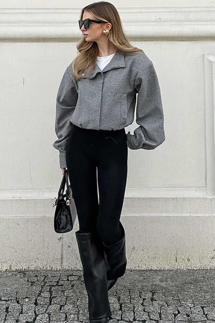 Trendy Grey Wool Short Coat
