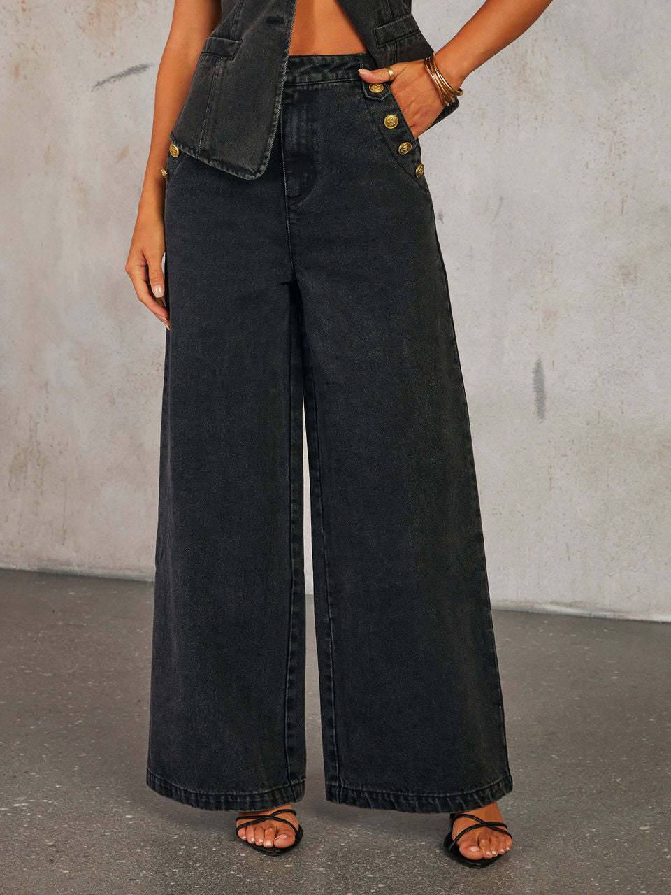 Minimalist Old Money Denim Wide Leg Pants