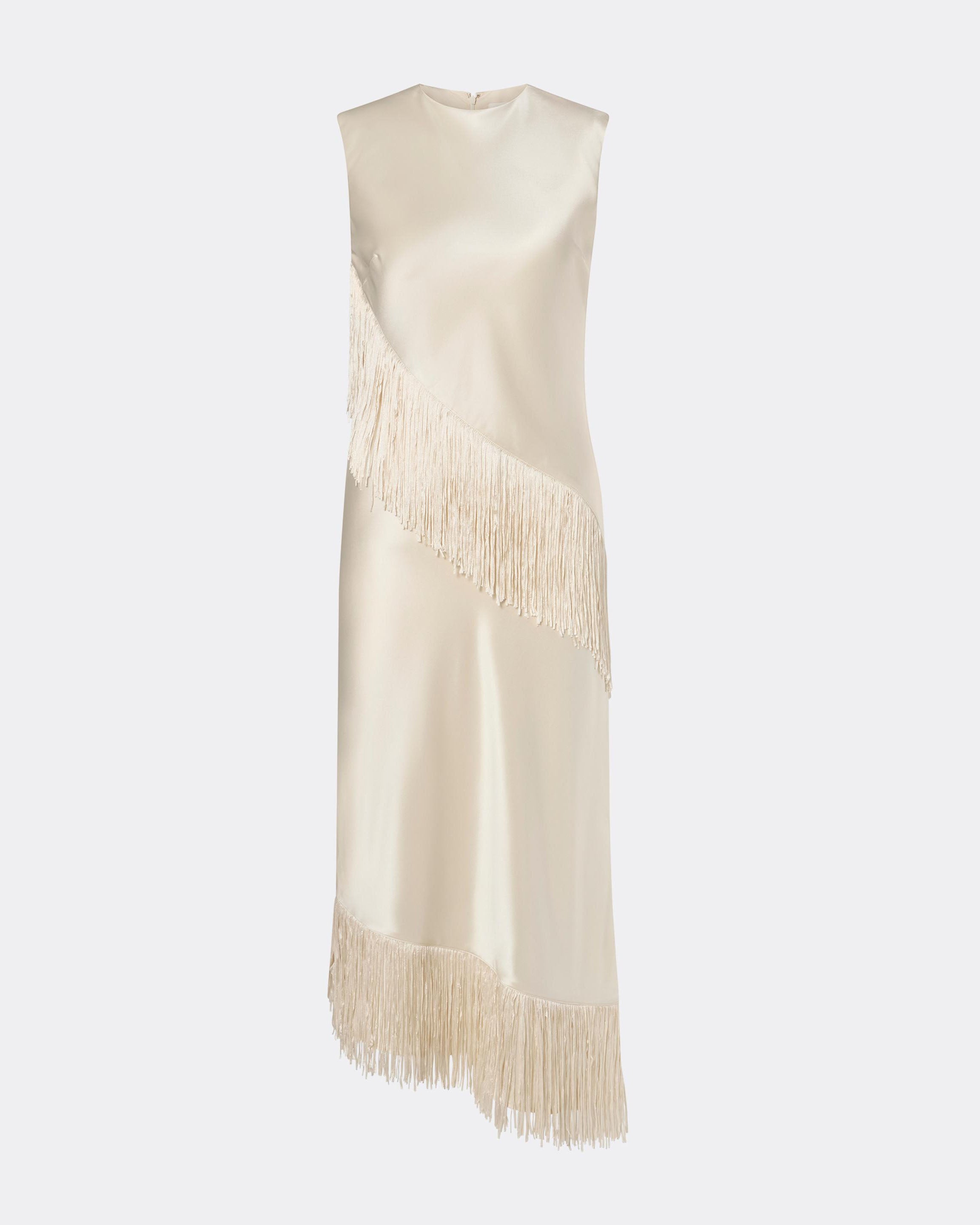 Asymmetric Sleeveless Fringe Details Midi Dress