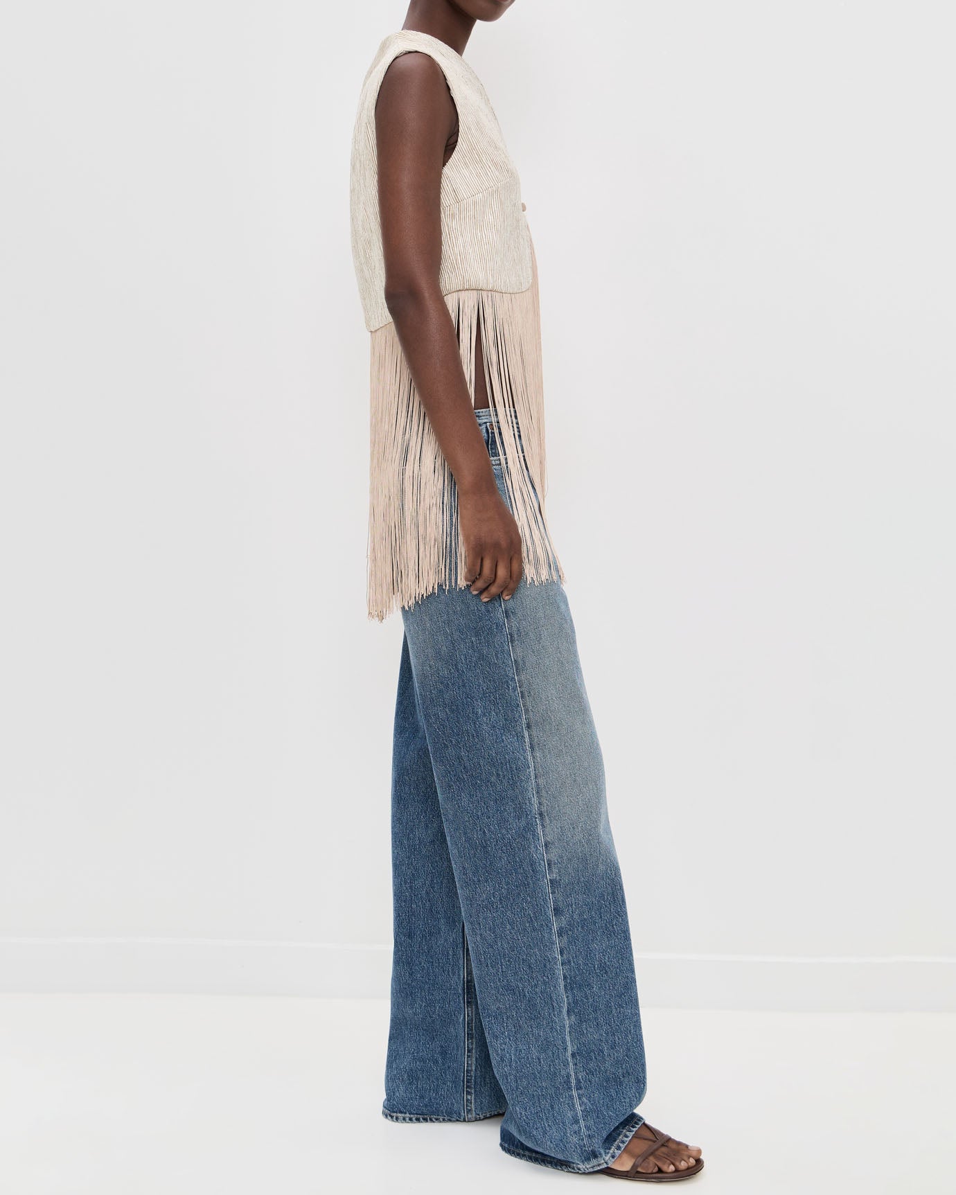 Cream Fringe Sleeveless Vest