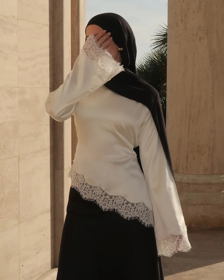 Luxe Satin Lace Trim Tie-Waist Top