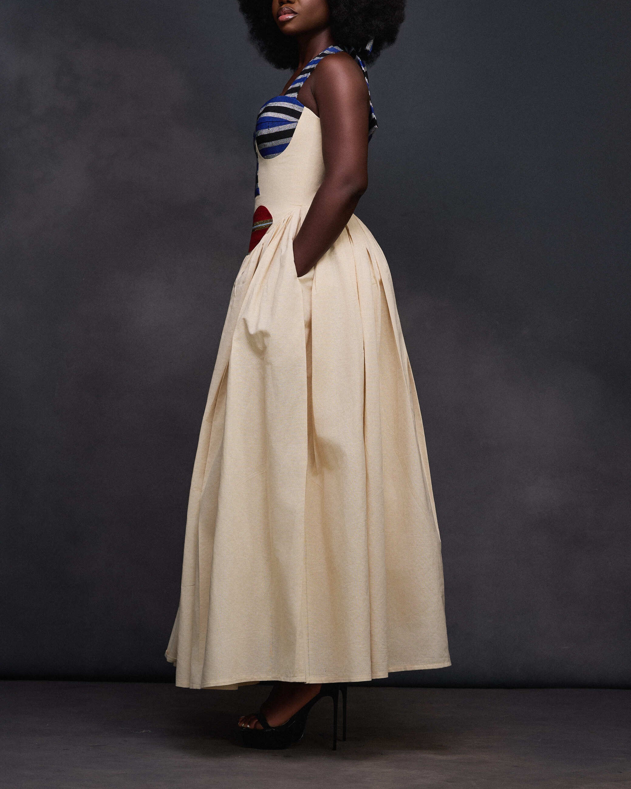 Artistic Face Halter Maxi Dress