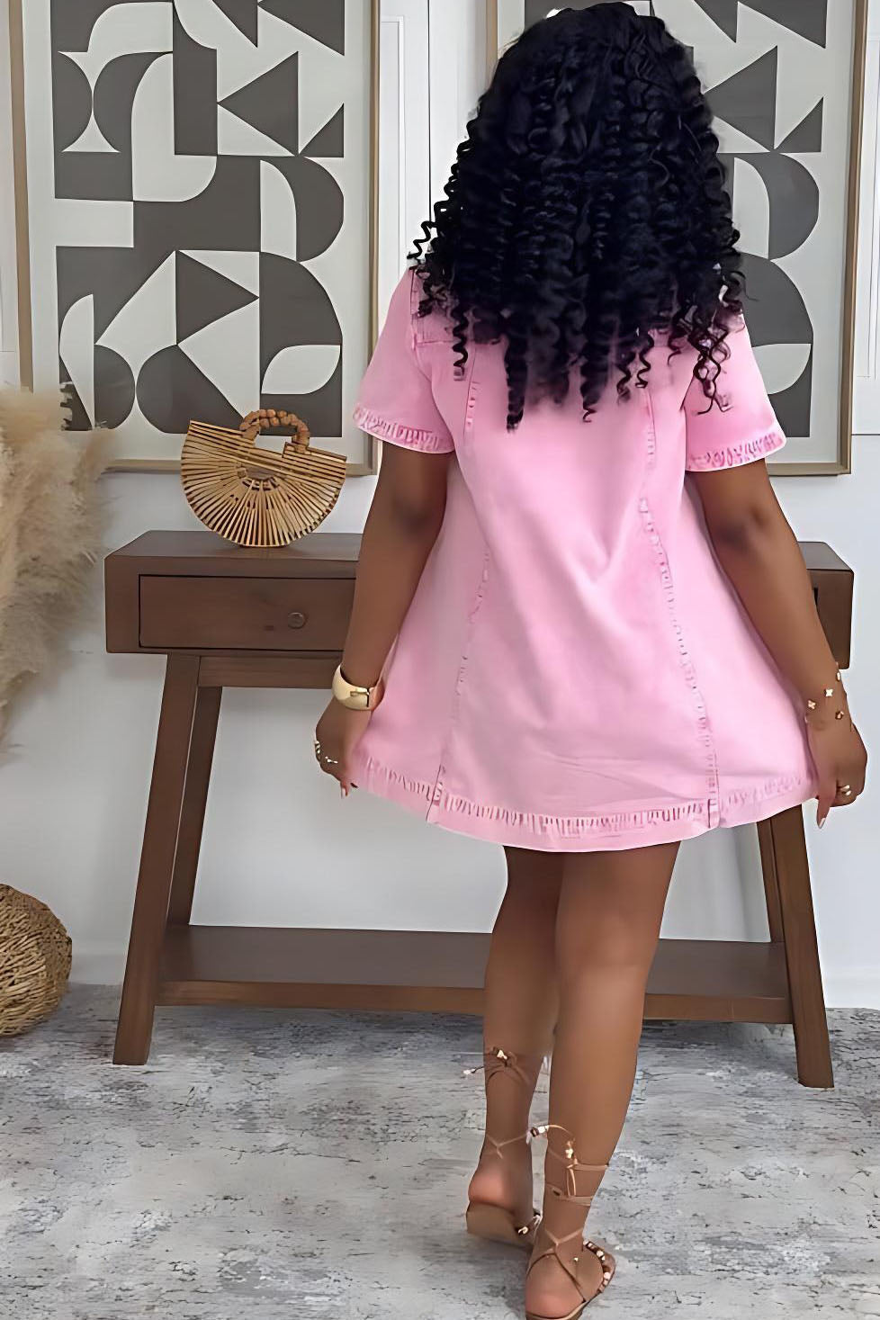 Rosalie Pink Bow Denim Mini Dress