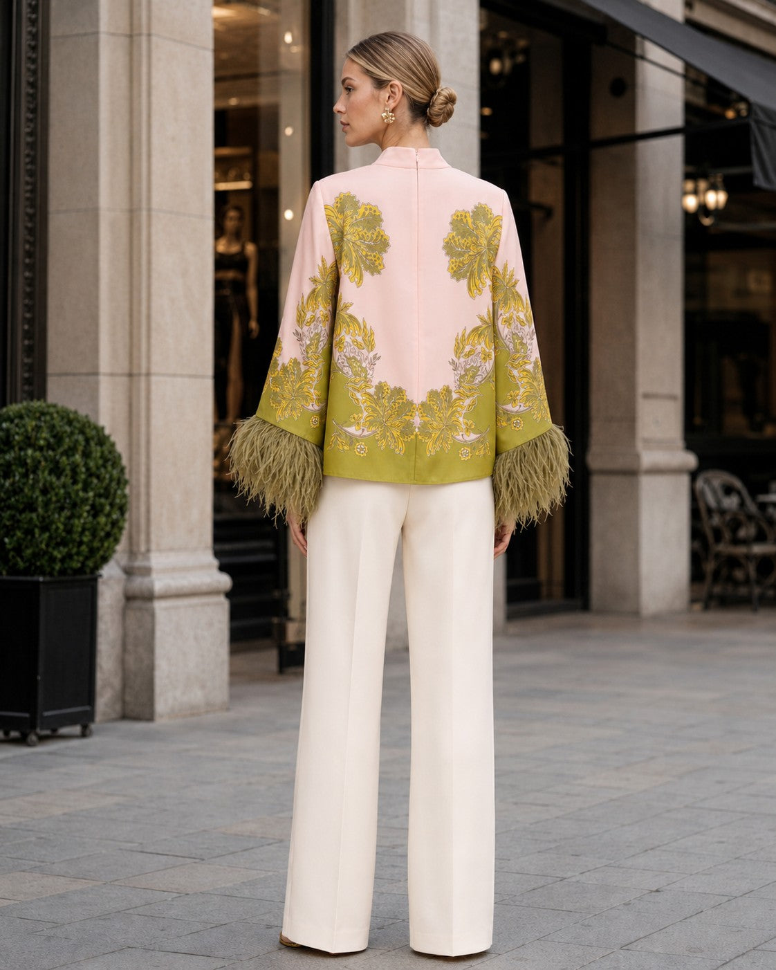 Azaria Feather-Trim High-Low Blouse