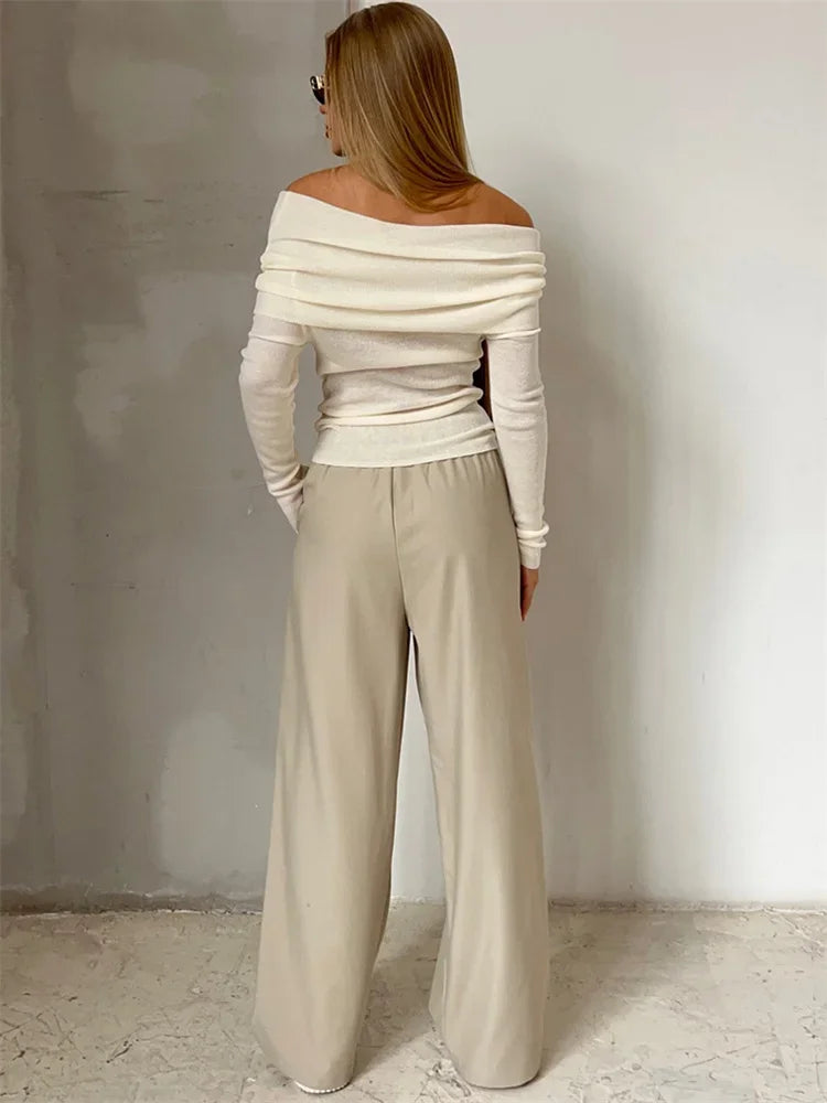 Off-Shoulder Sexy Knit Pullover Sweater For Women Mesh See-Through Long Sleeve Backless Y2k Top Fashion Knitwear Pullover