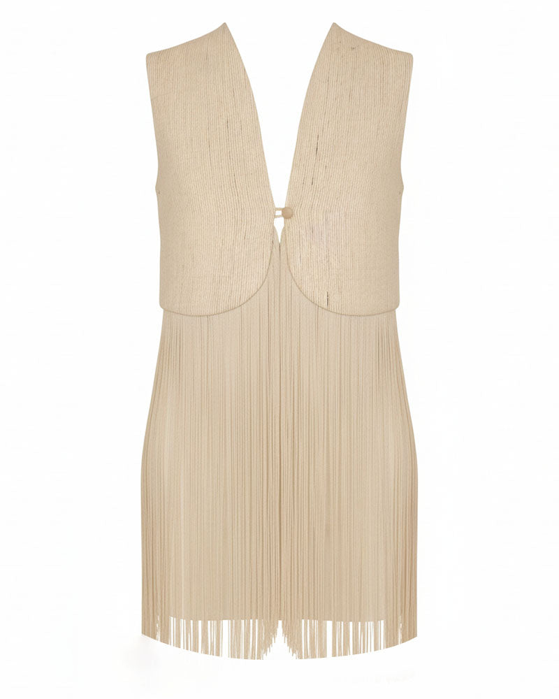 Cream Fringe Sleeveless Vest