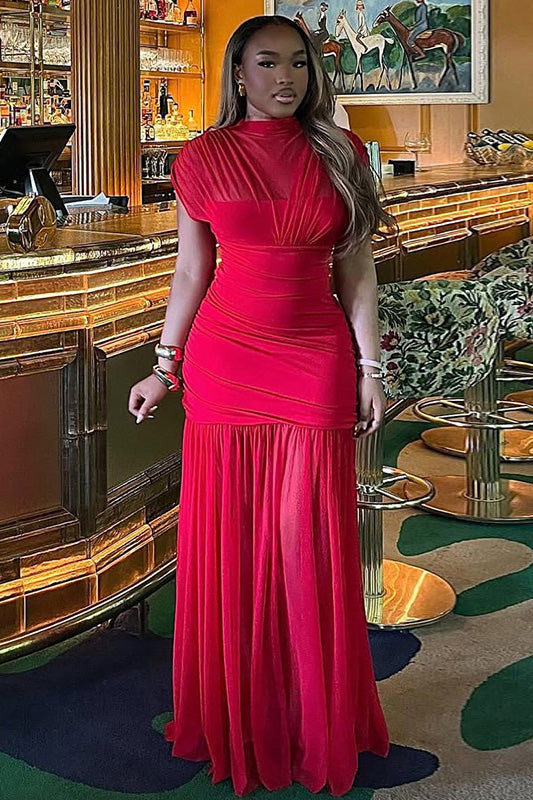 Valencia Ruched Fishtail Maxi Dress