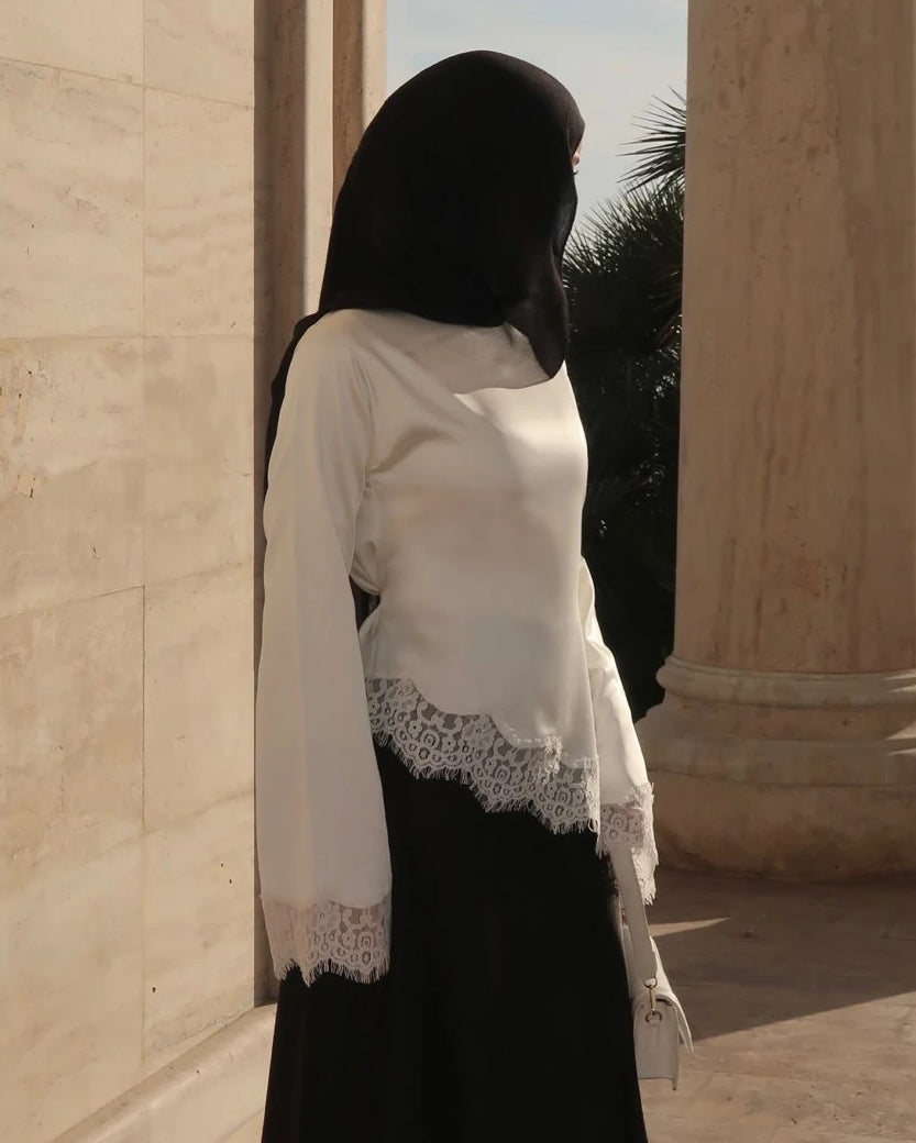 Luxe Satin Lace Trim Tie-Waist Top