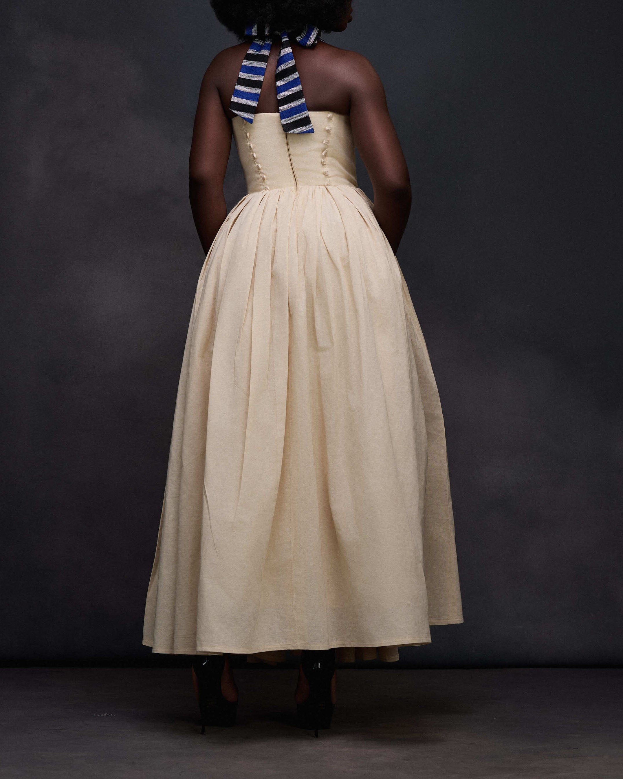 Artistic Face Halter Maxi Dress