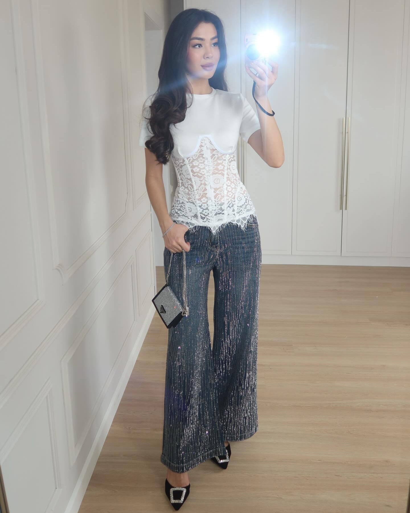 Lace Corset Panel Short-Sleeve Top