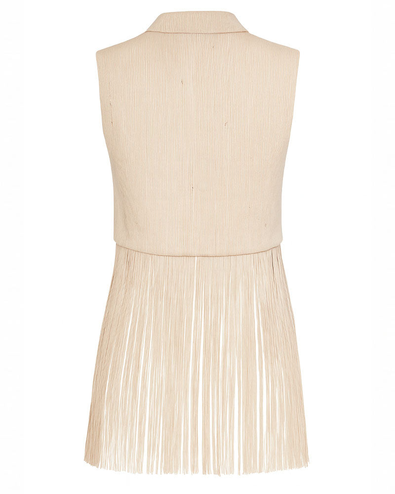 Cream Fringe Sleeveless Vest