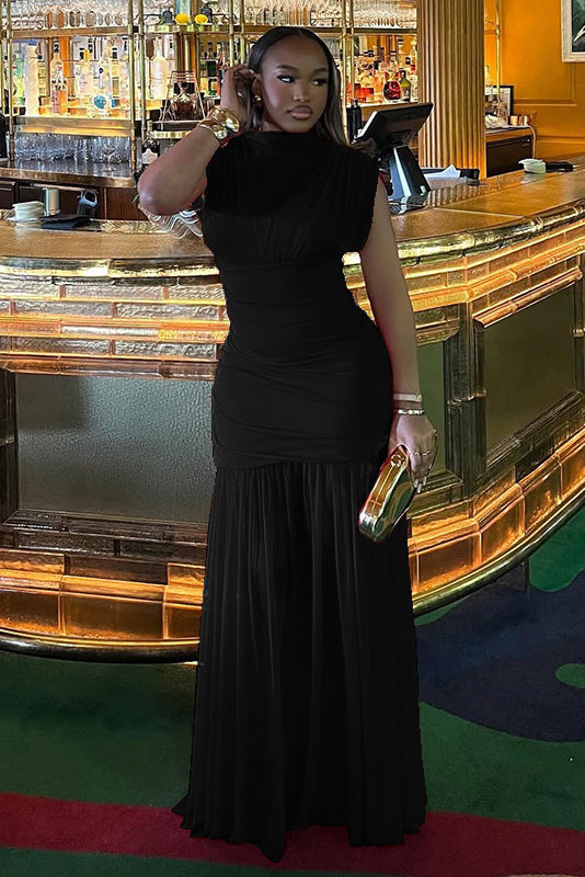 Valencia Ruched Fishtail Maxi Dress