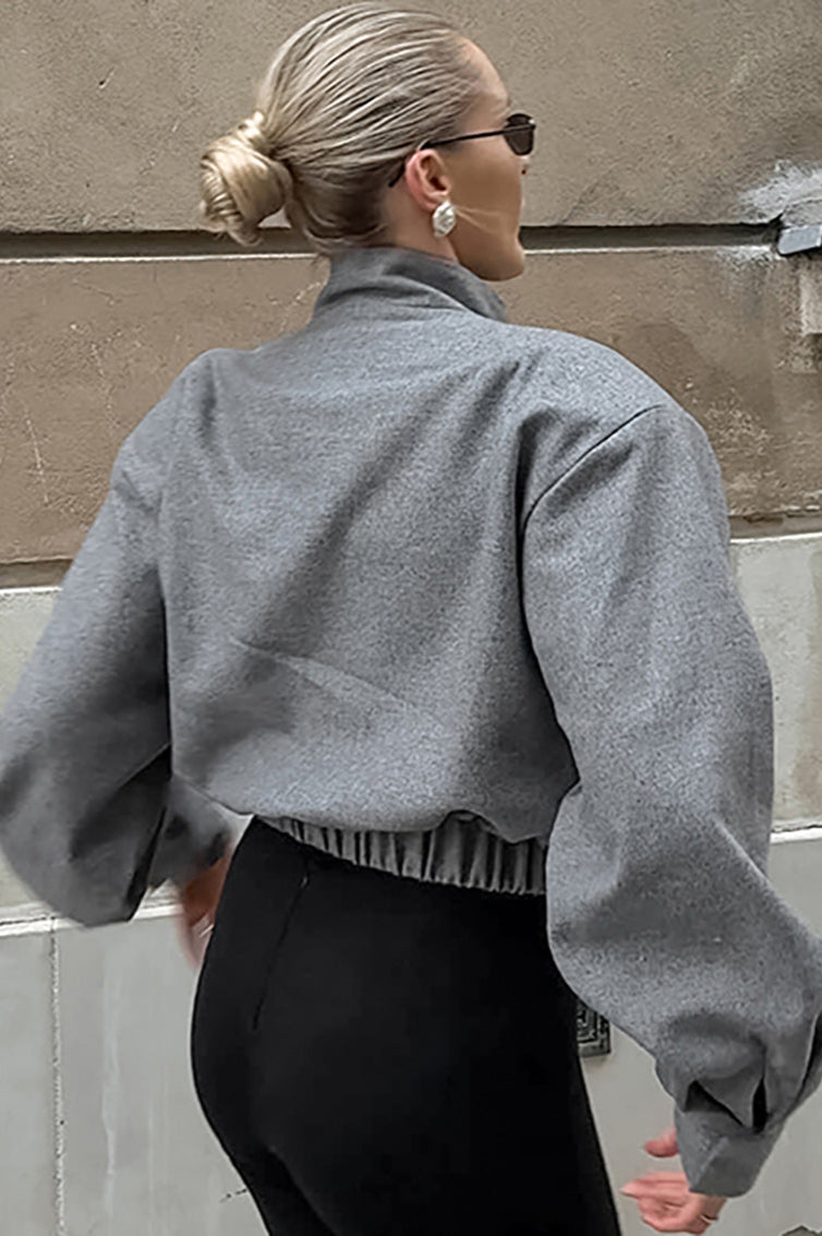 Trendy Grey Wool Short Coat