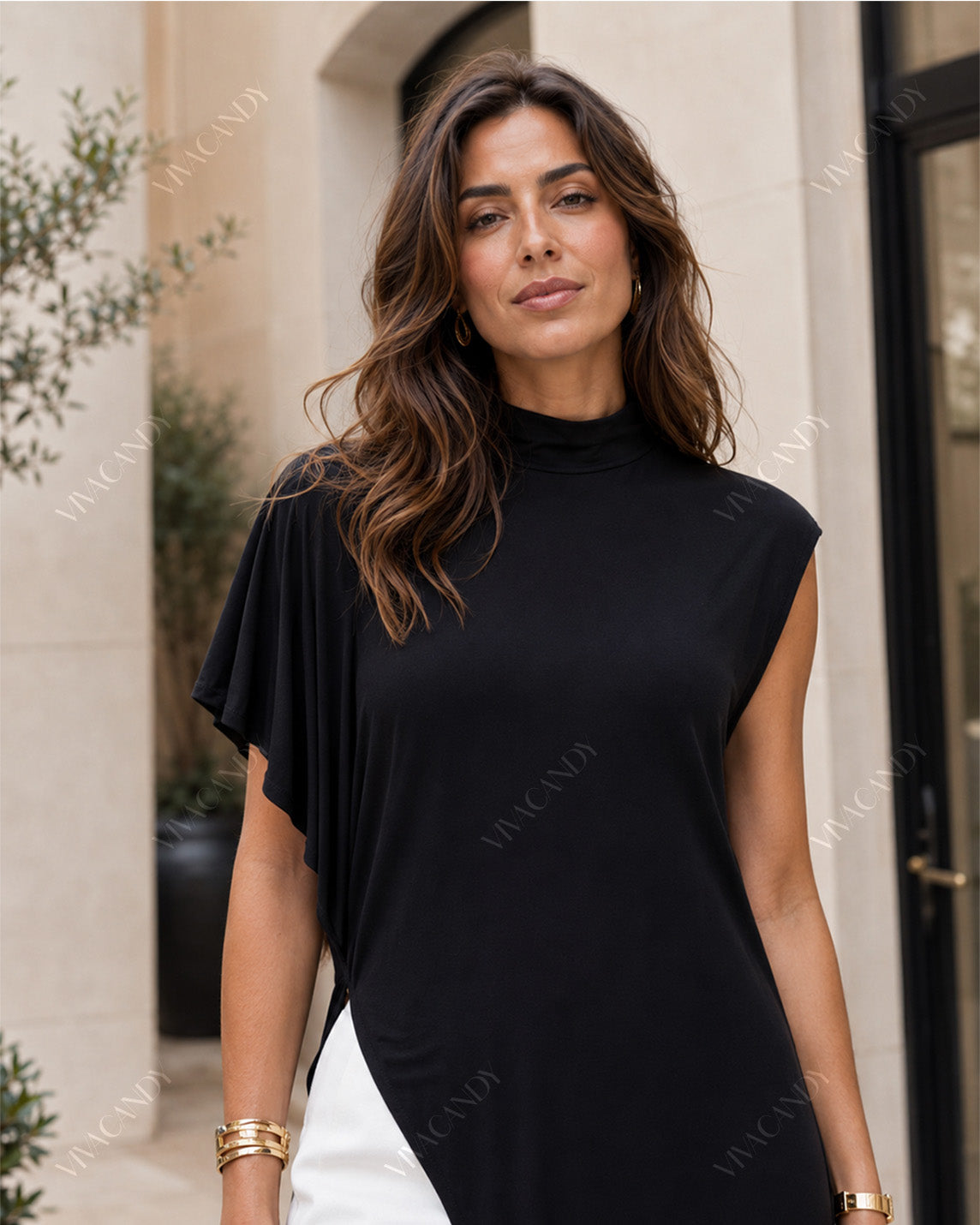 Alina Asymmetric Tunic & Lace-Trim Trouser Set