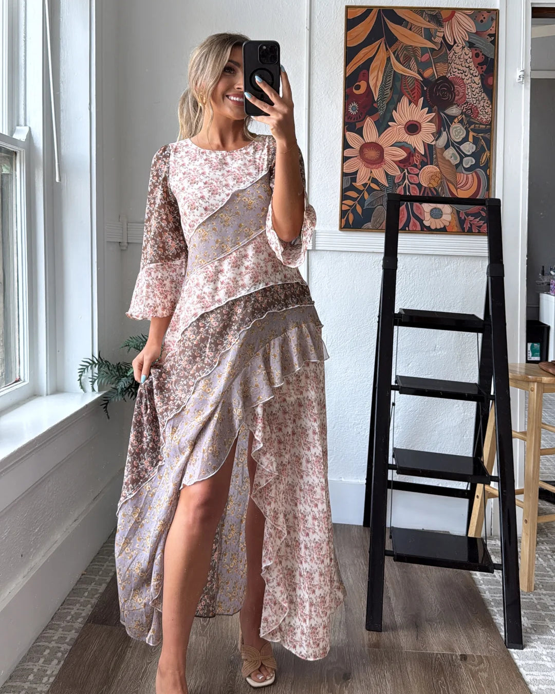 Boho Bloom Floral Chiffon Maxi Dress