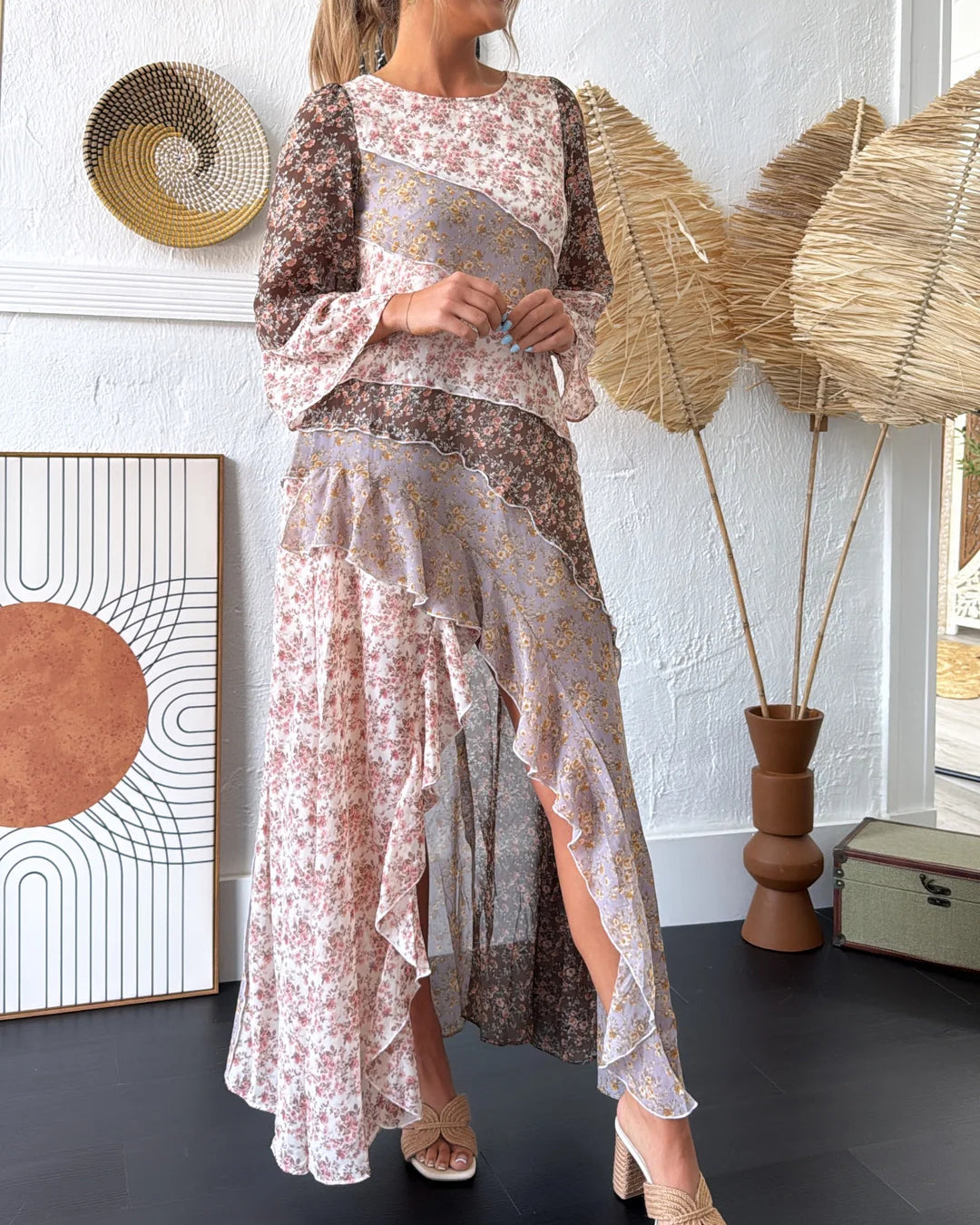Boho Bloom Floral Chiffon Maxi Dress