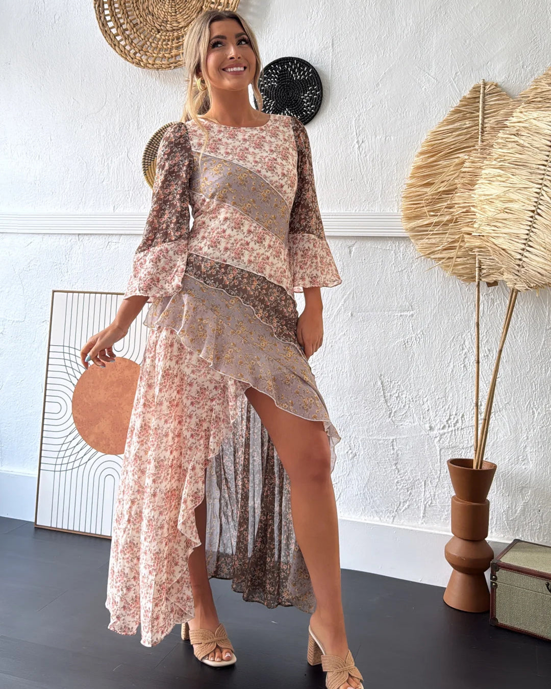 Boho Bloom Floral Chiffon Maxi Dress