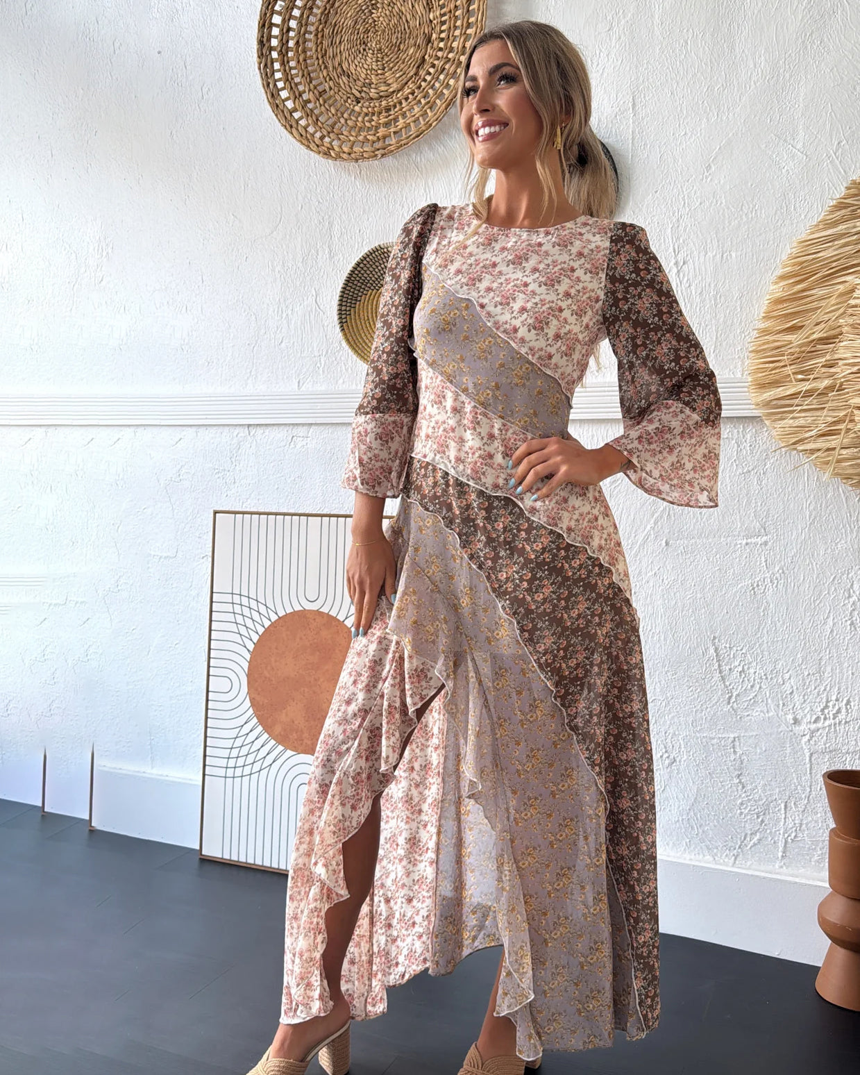Boho Bloom Floral Chiffon Maxi Dress