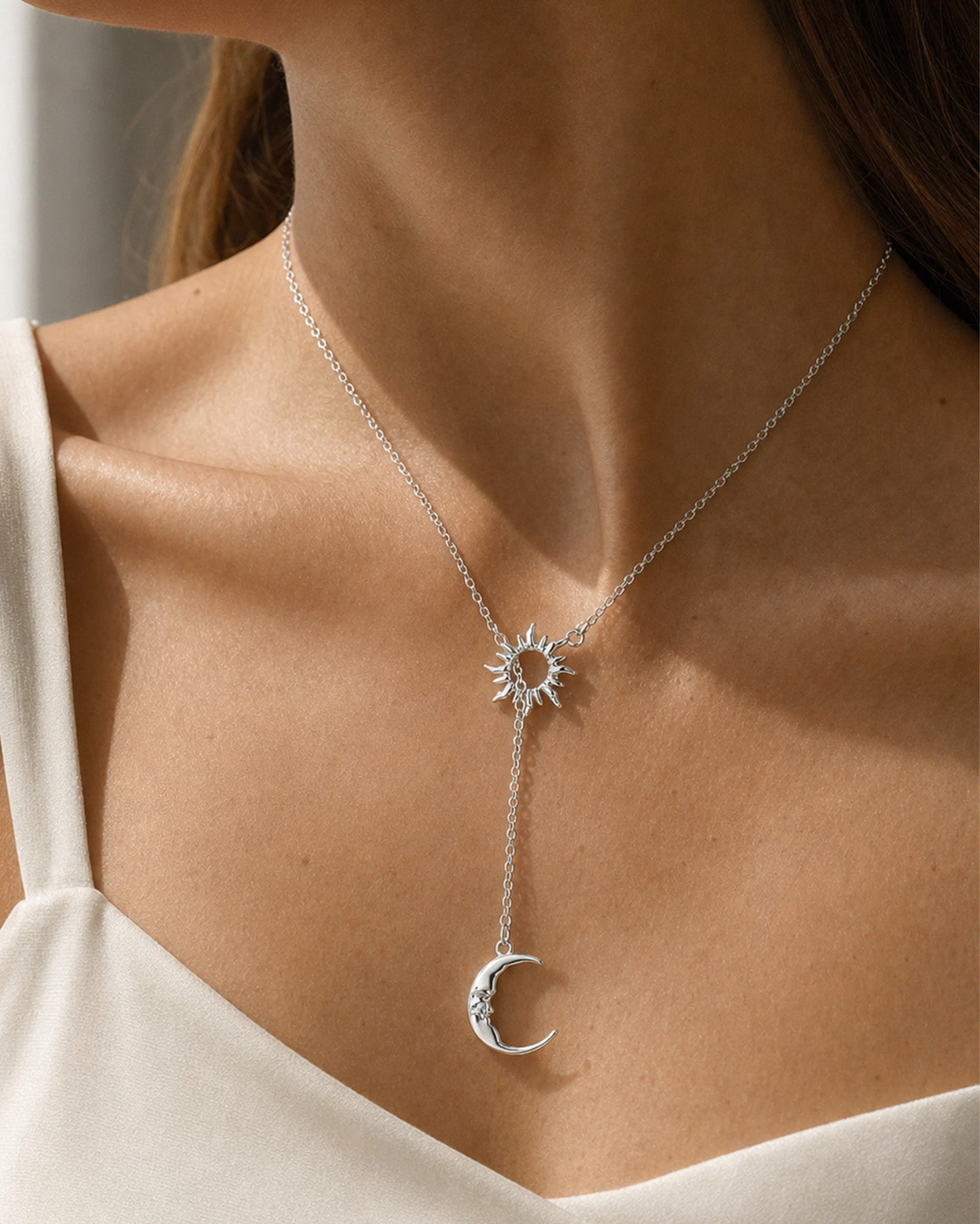 Celestial Echo Sun & Moon Y-Drop Necklace