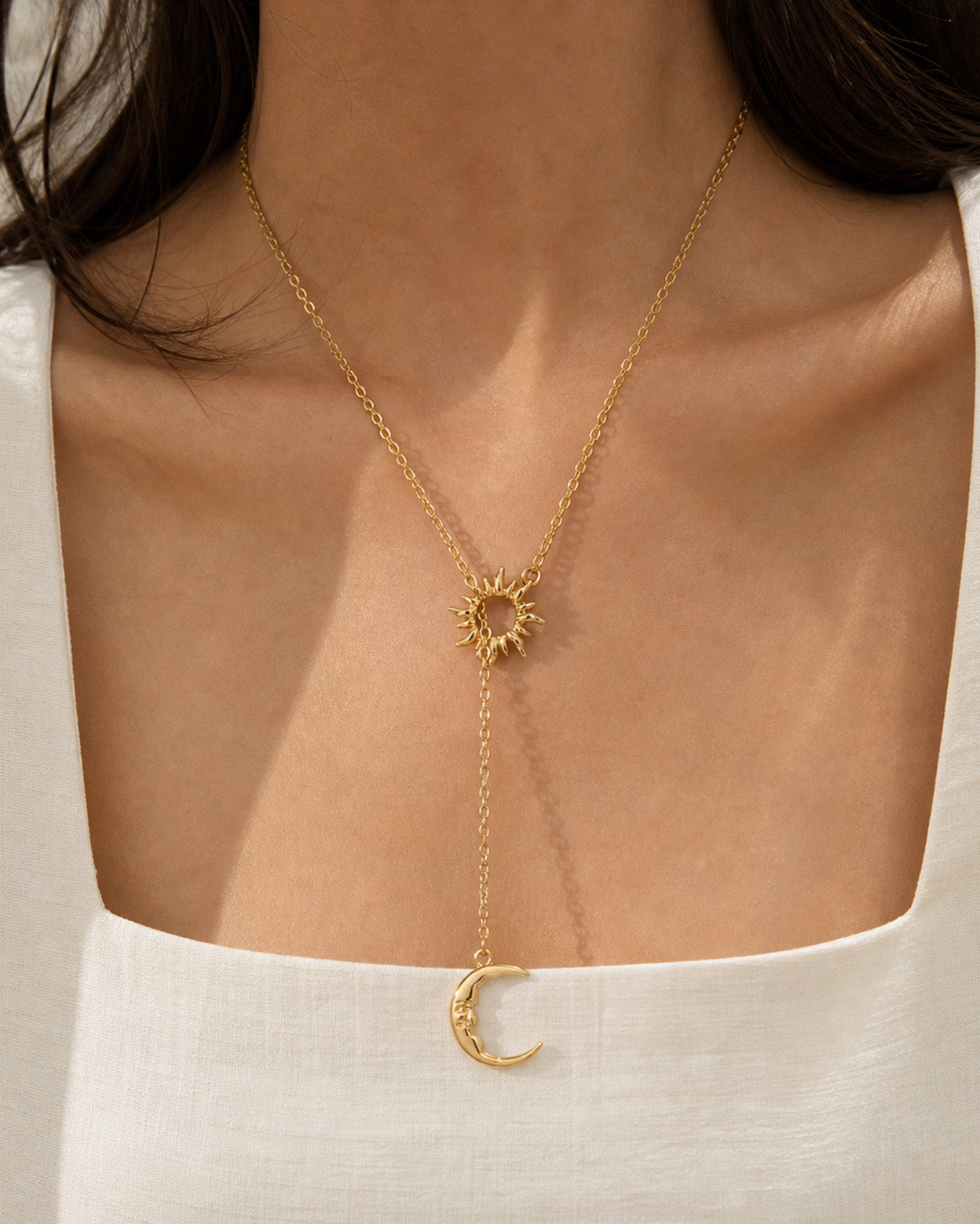 Celestial Echo Sun & Moon Y-Drop Necklace