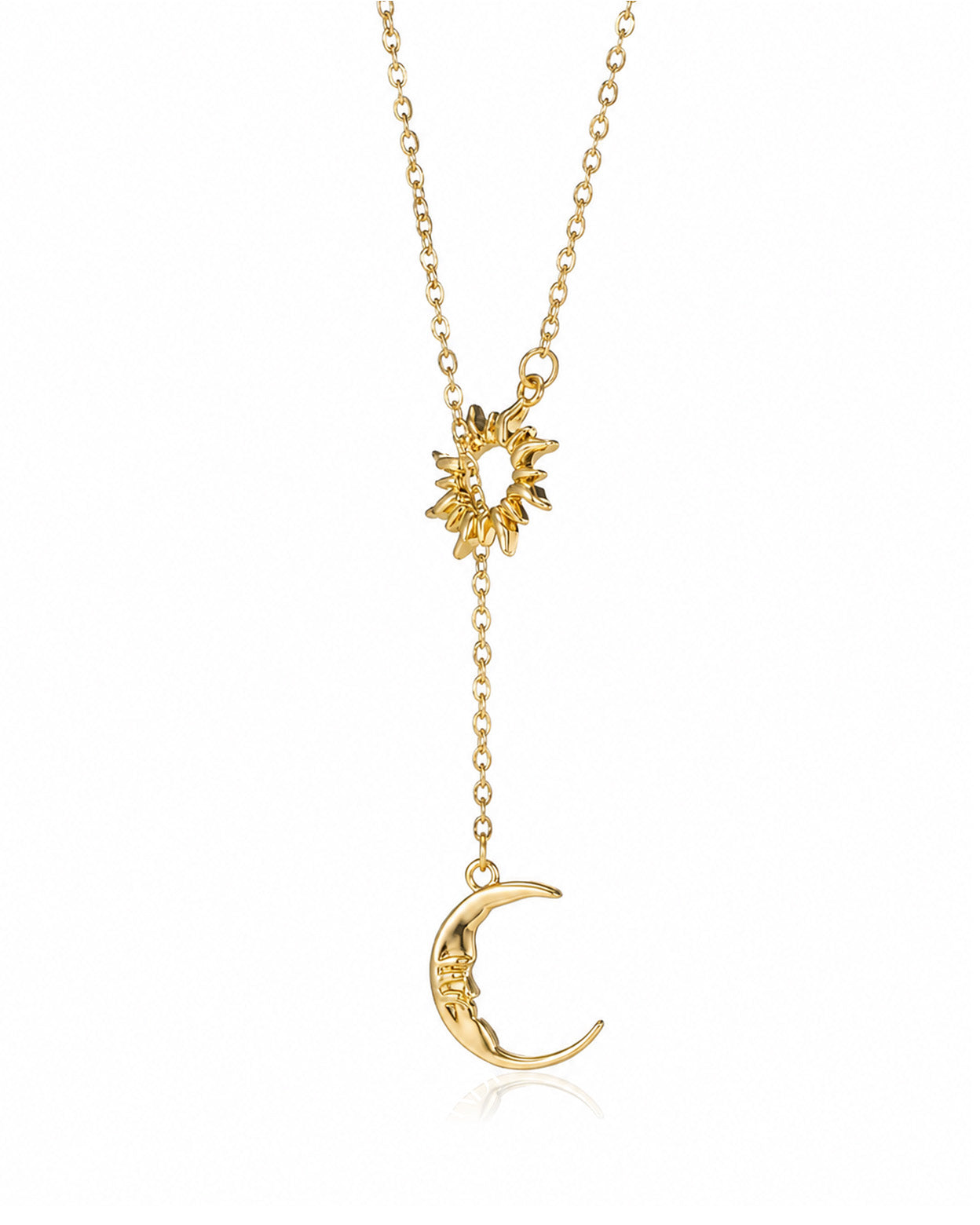 Celestial Echo Sun & Moon Y-Drop Necklace