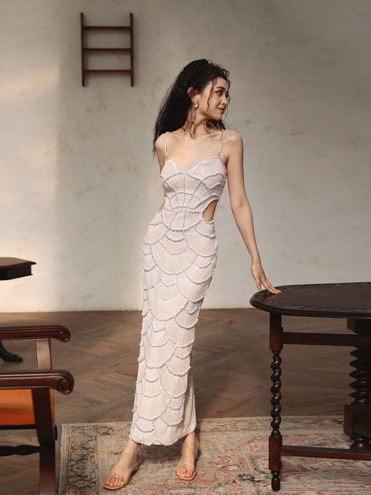 Stormi | Pearl Sequin Midi Dress