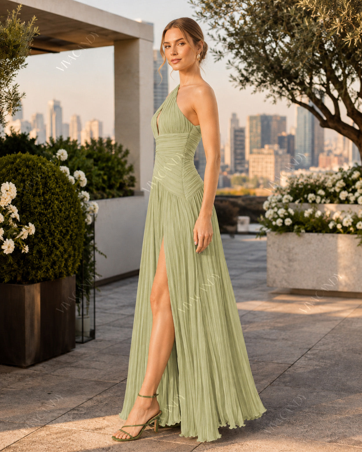 Elara Plissé Cutout Maxi Gown