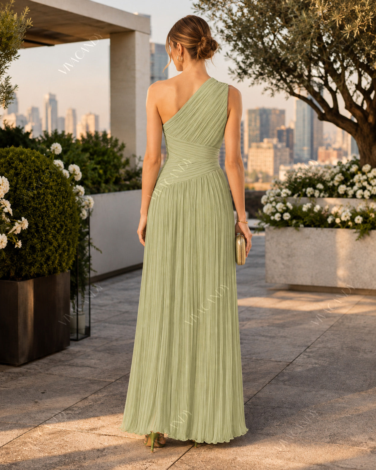 Elara Plissé Cutout Maxi Gown