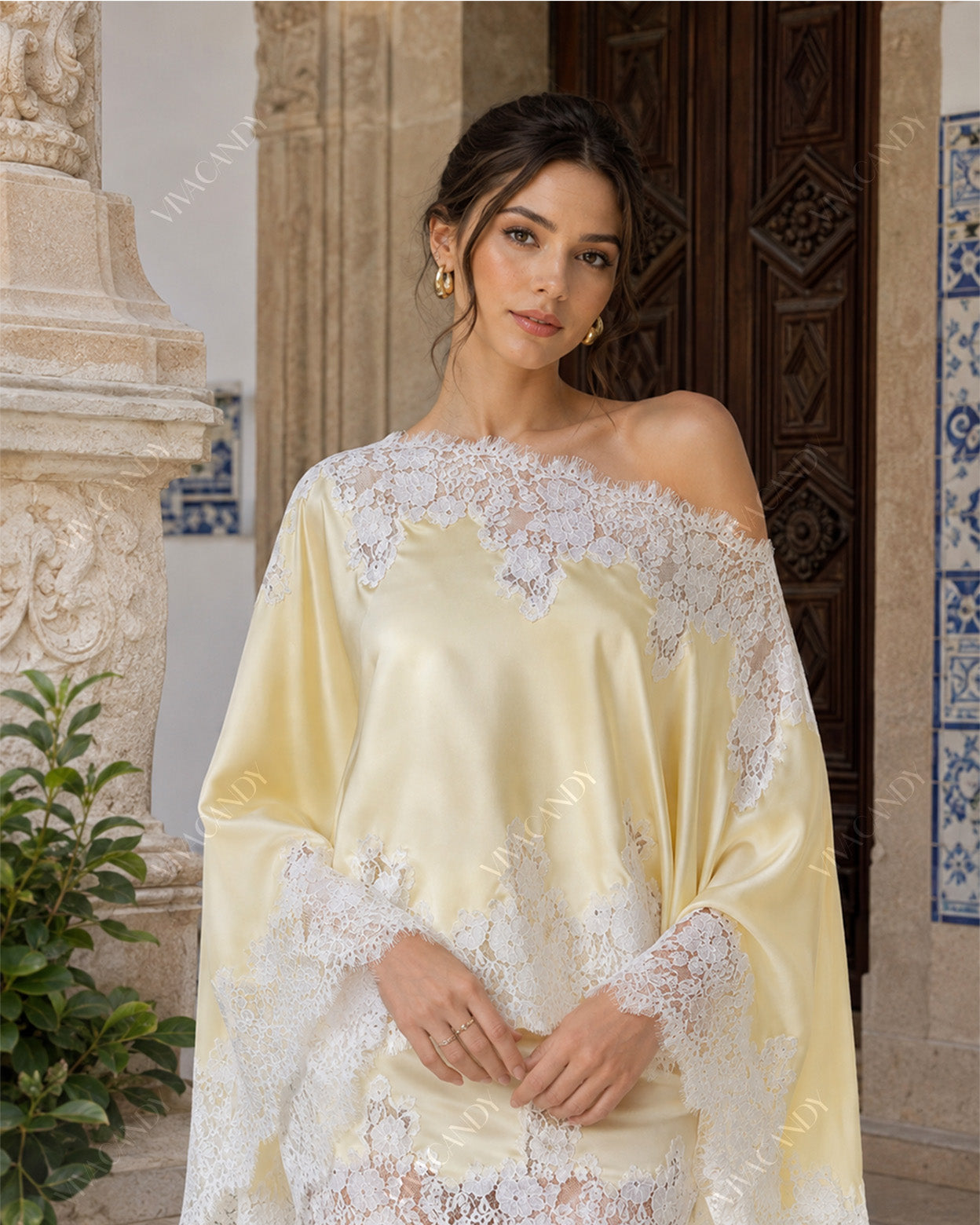 Elowen Lace-Trim Satin Top & Mini Skirt Set