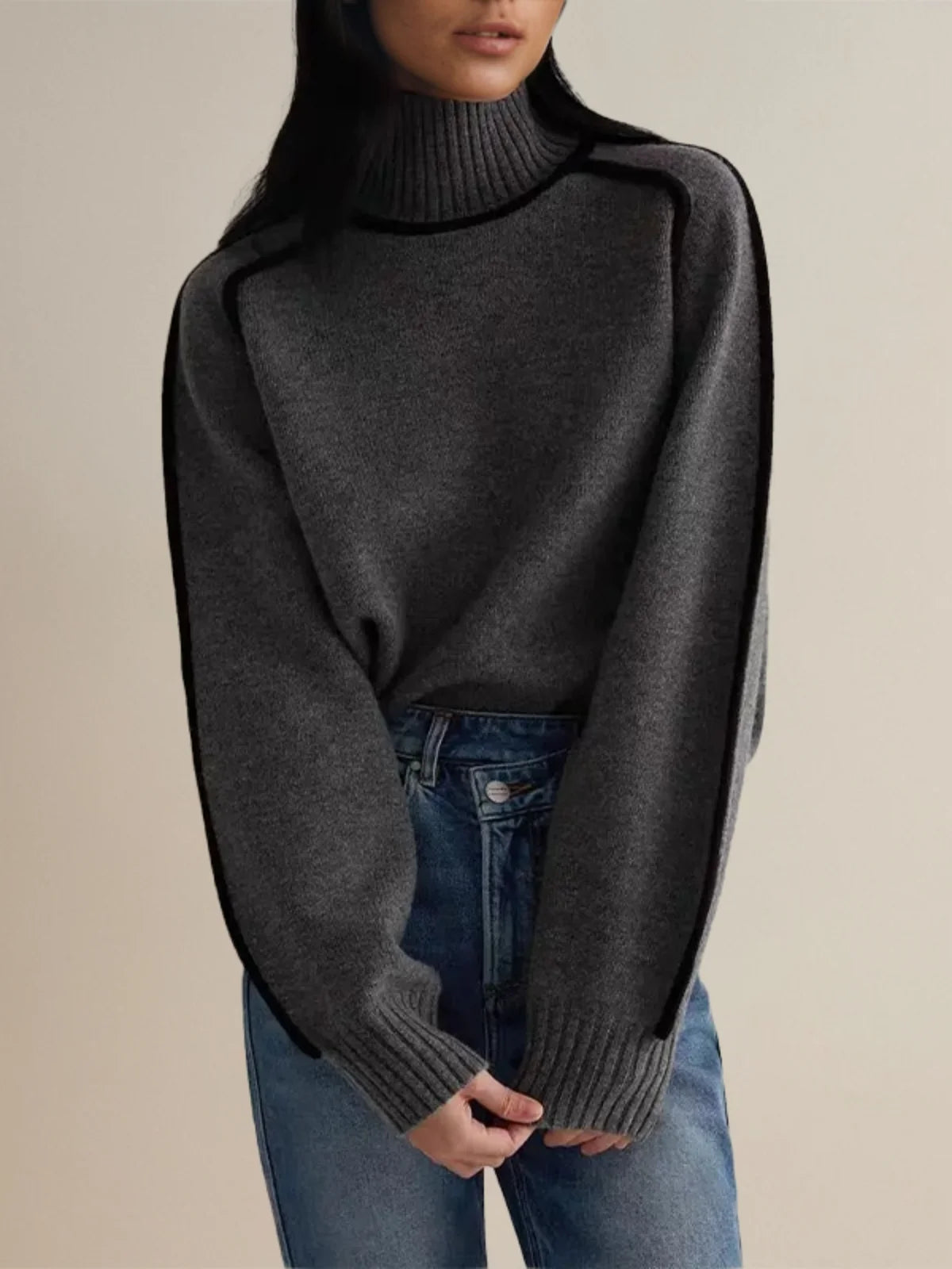 Luxe Wool Edge Trim Turtleneck Sweater
