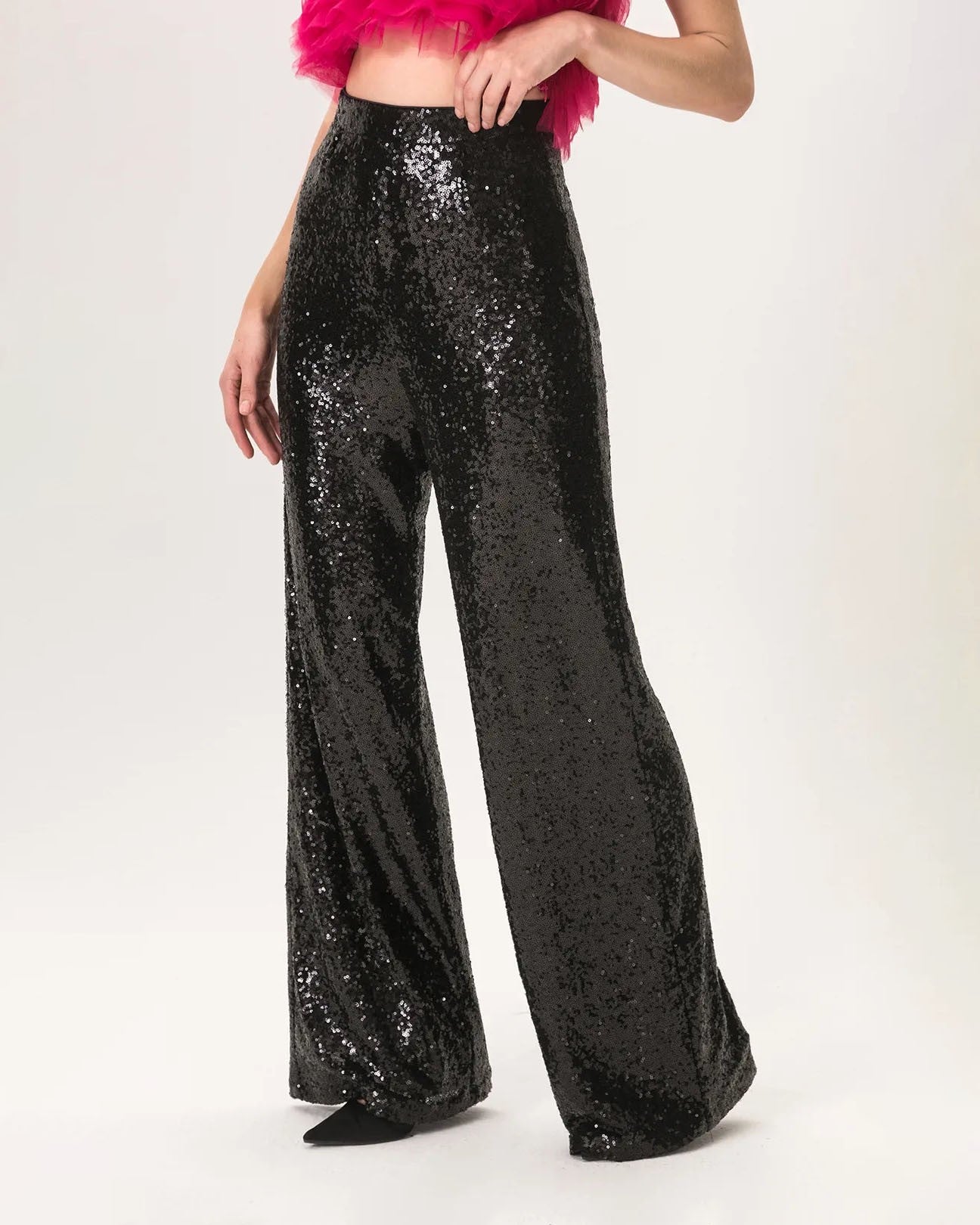 Madge Black High Waisted Wide Leg Sequin Embellished Pants