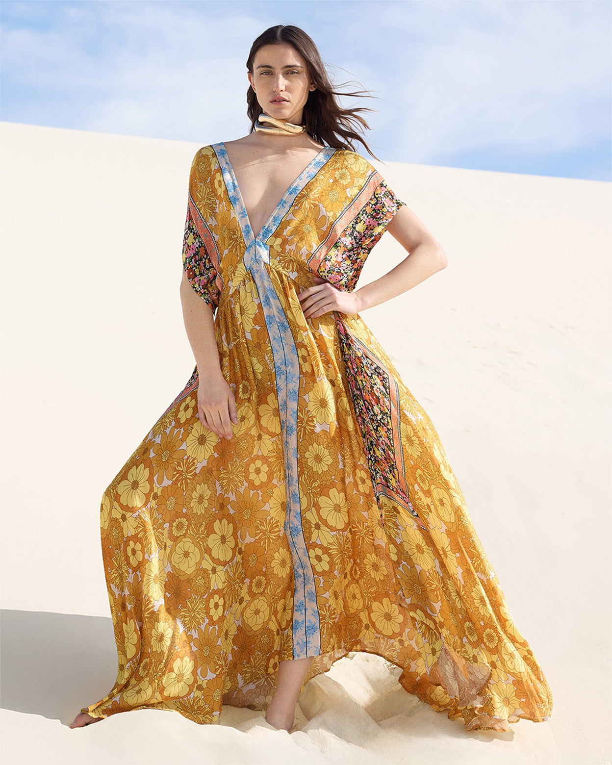 Maribel Floral Butterfly Sleeve Maxi Dress