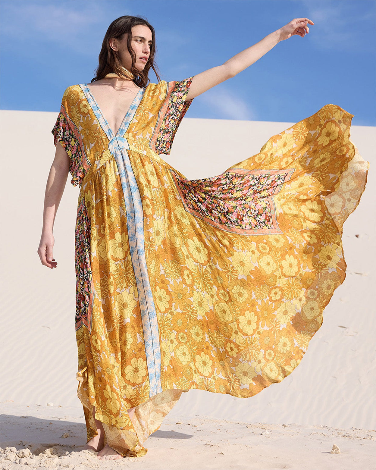 Maribel Floral Butterfly Sleeve Maxi Dress