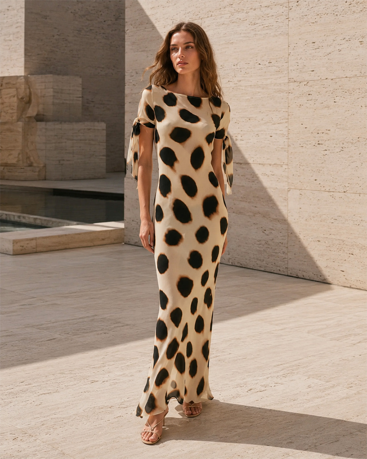 Marlowe Dot Scarf-Tie Maxi Dress