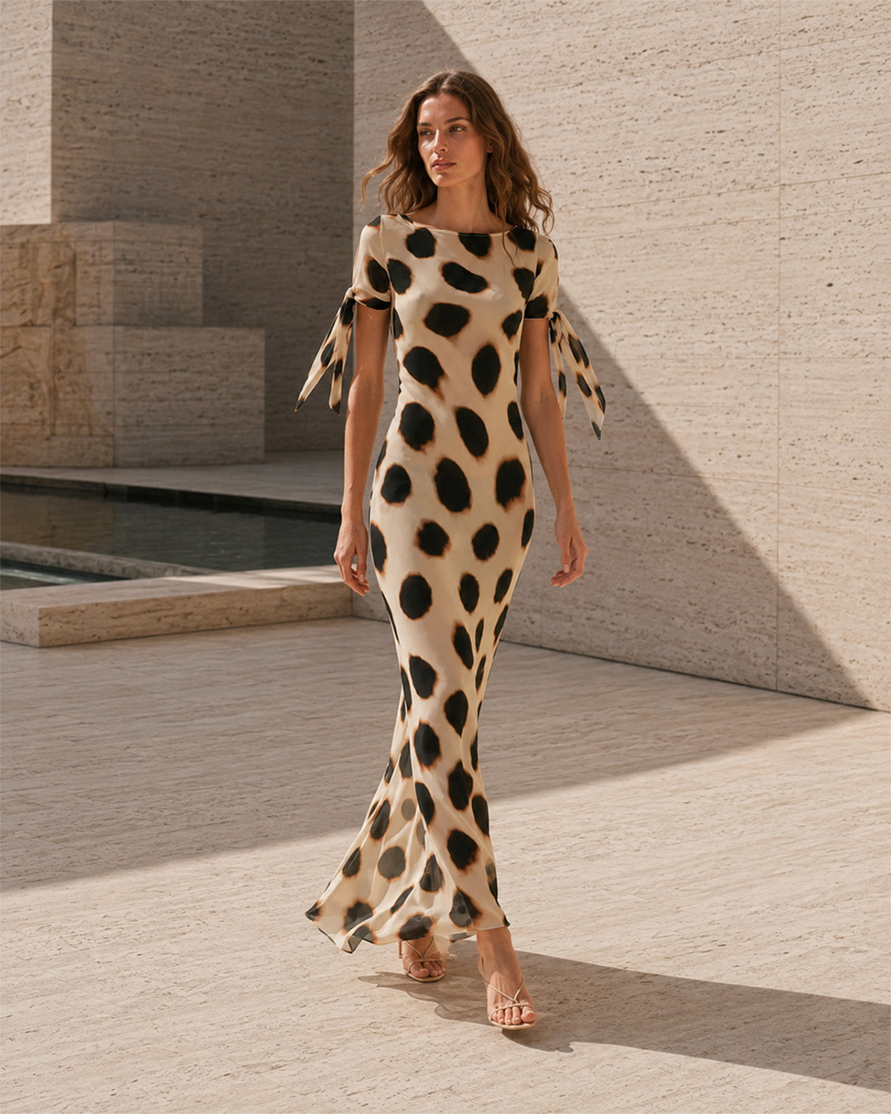 Marlowe Dot Scarf-Tie Maxi Dress