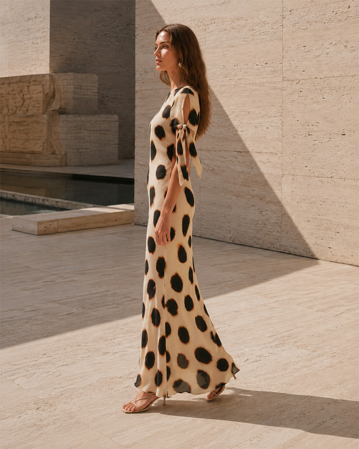Marlowe Dot Scarf-Tie Maxi Dress