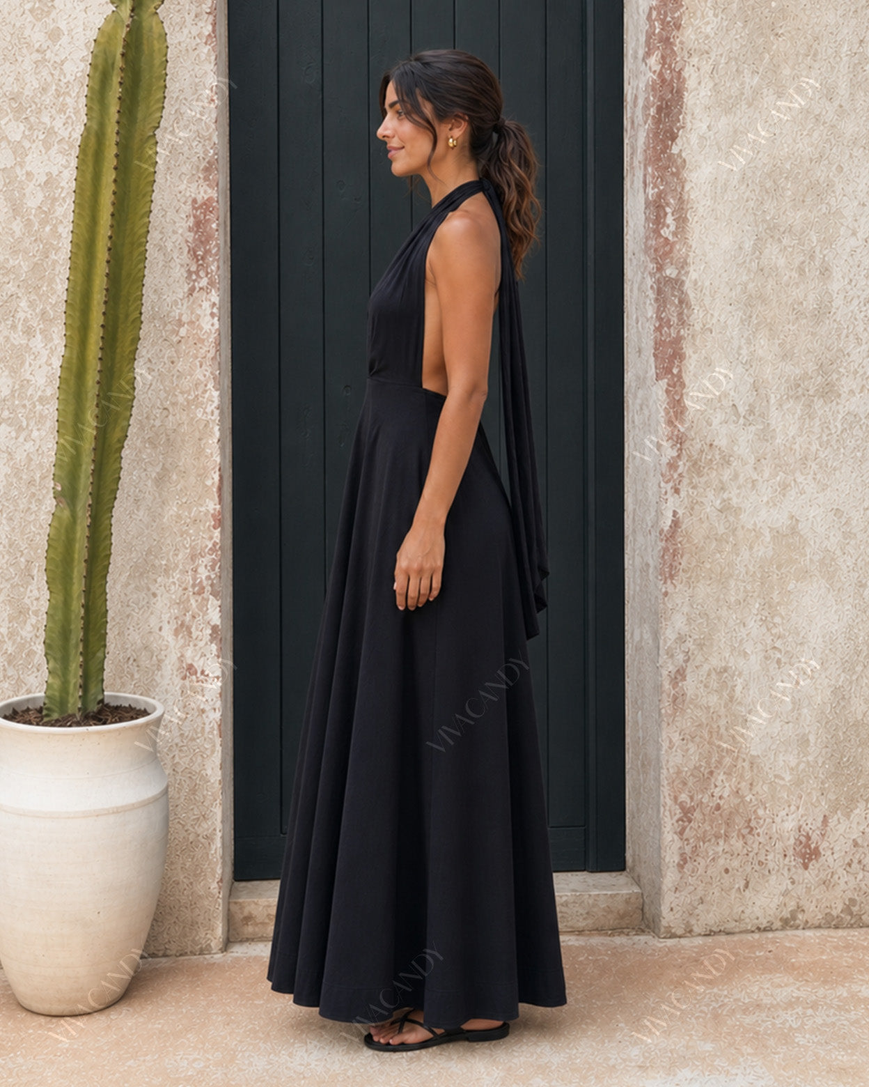 Noelia Plunge Halter Cotton Maxi Dress