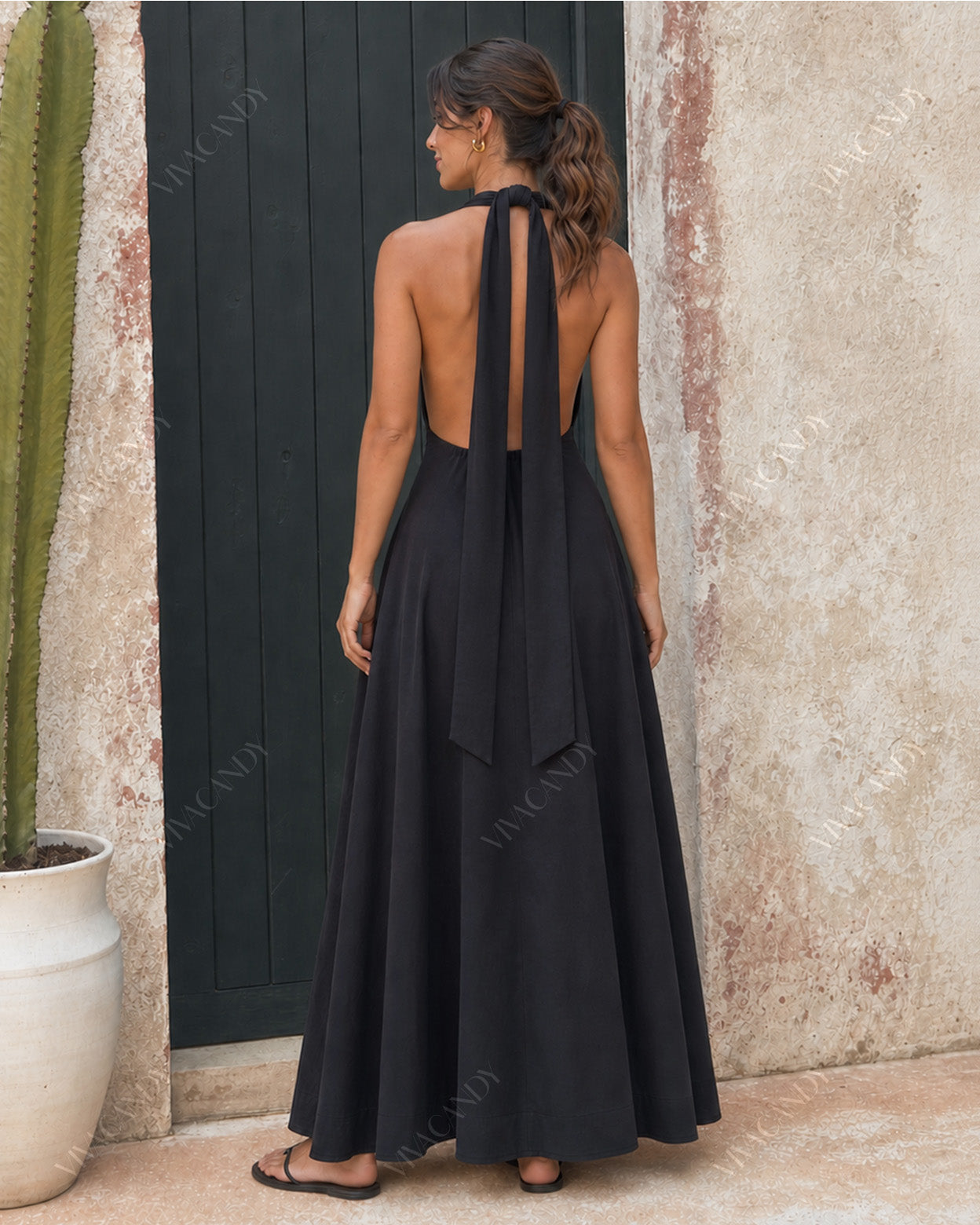 Noelia Plunge Halter Cotton Maxi Dress