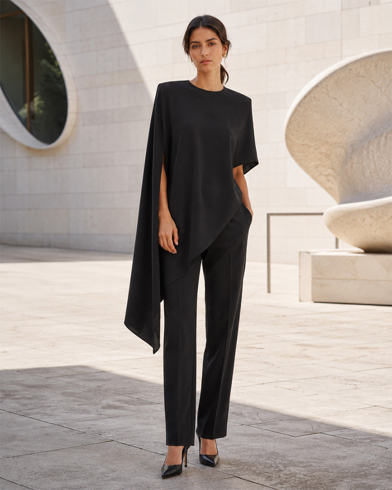 Noelle Asymmetric Draped Satin Top