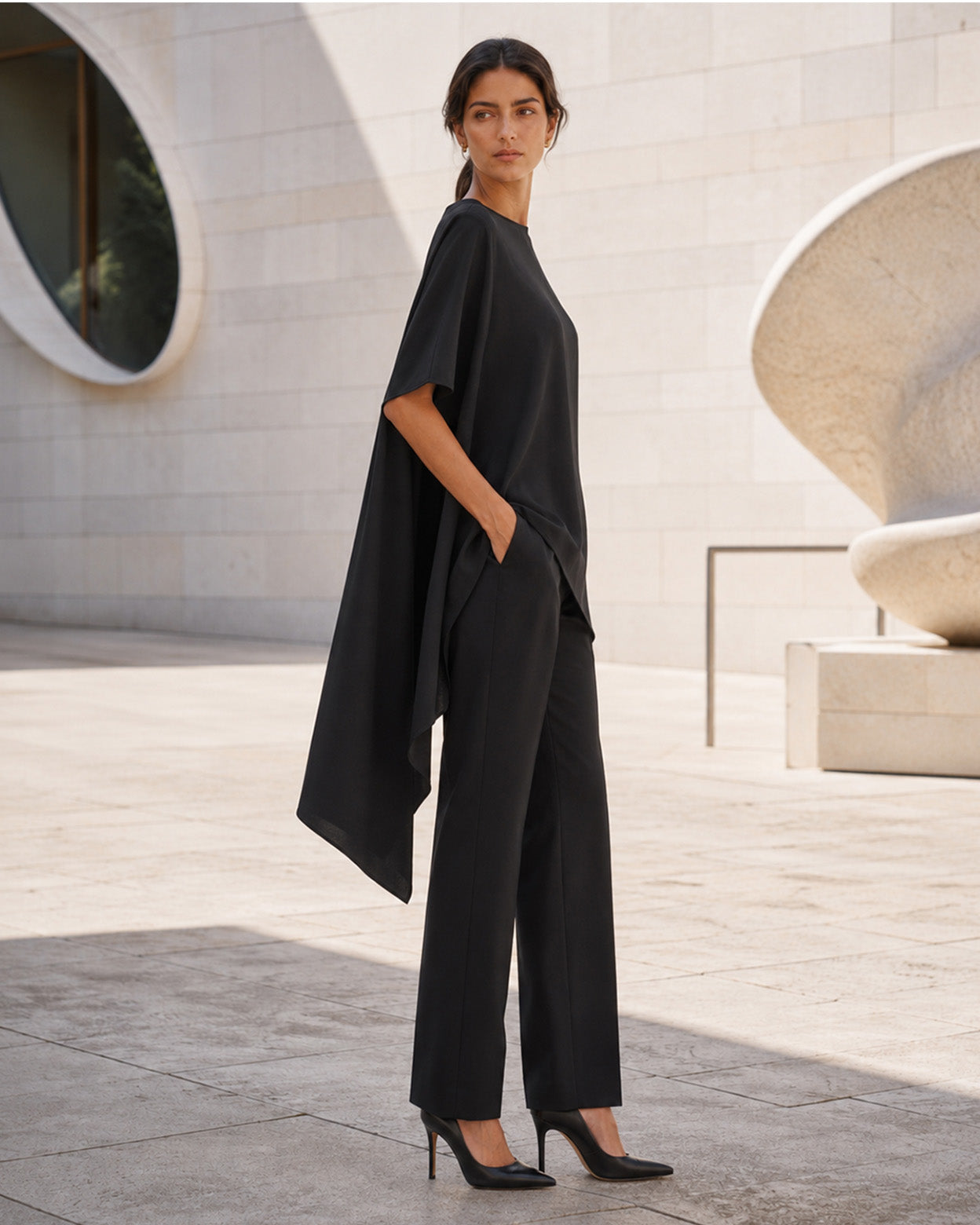 Noelle Asymmetric Draped Satin Top