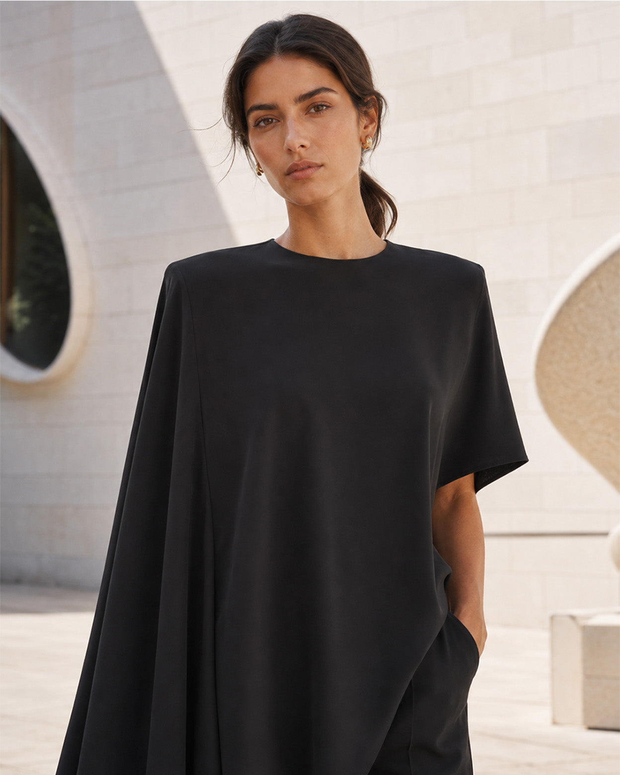 Noelle Asymmetric Draped Satin Top