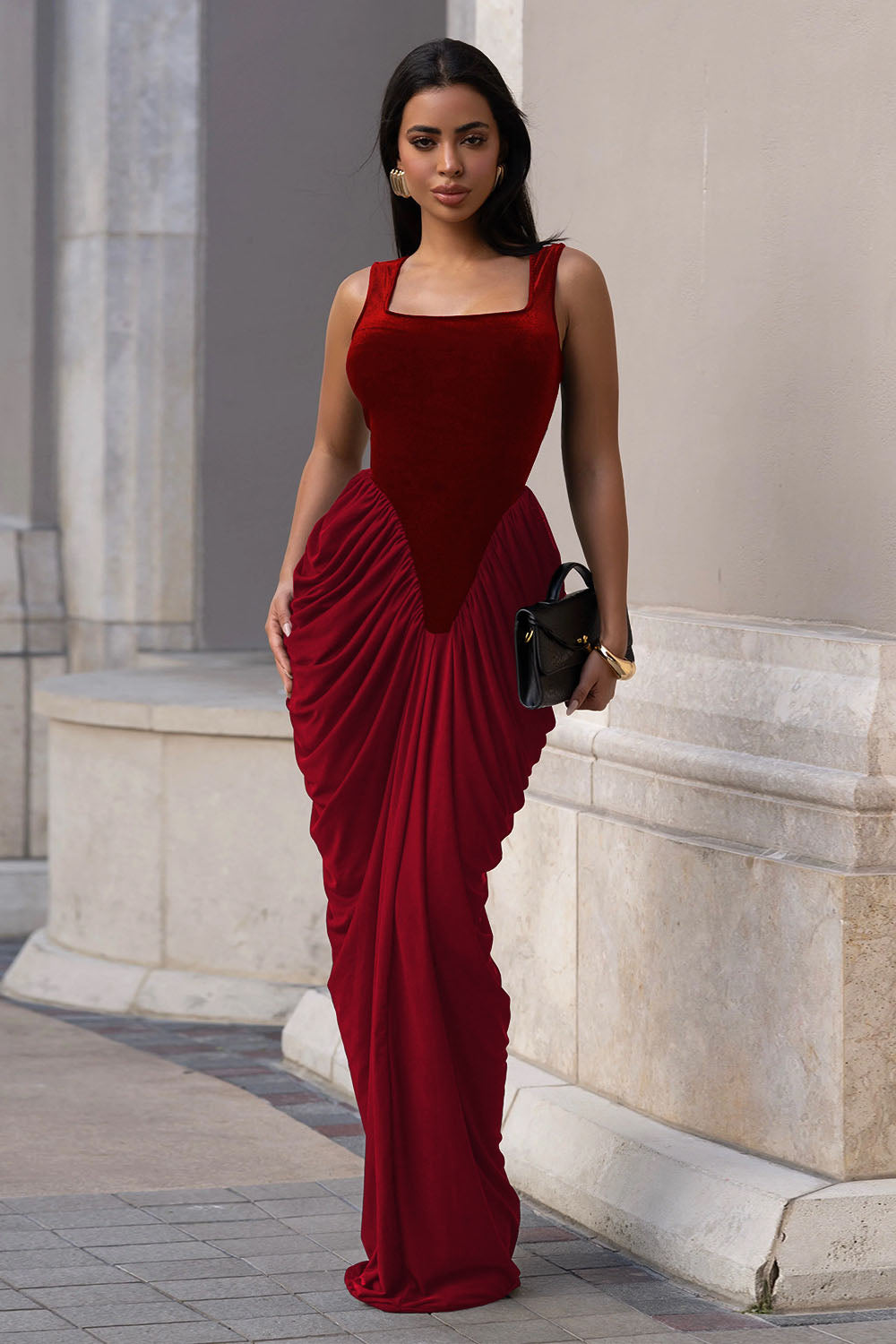 Selene Phantom Velvet Mesh Maxi Dress