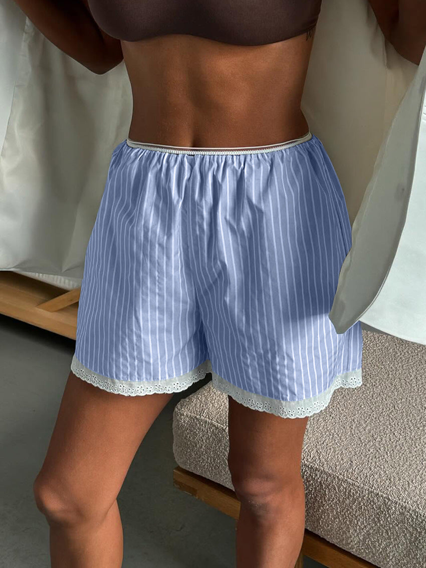 Daily Leisure Fresh Striped Lace Shorts