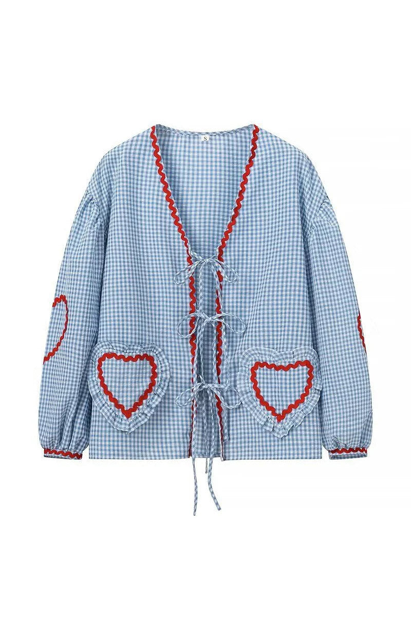 Amorette Plaid Fringe Blouse