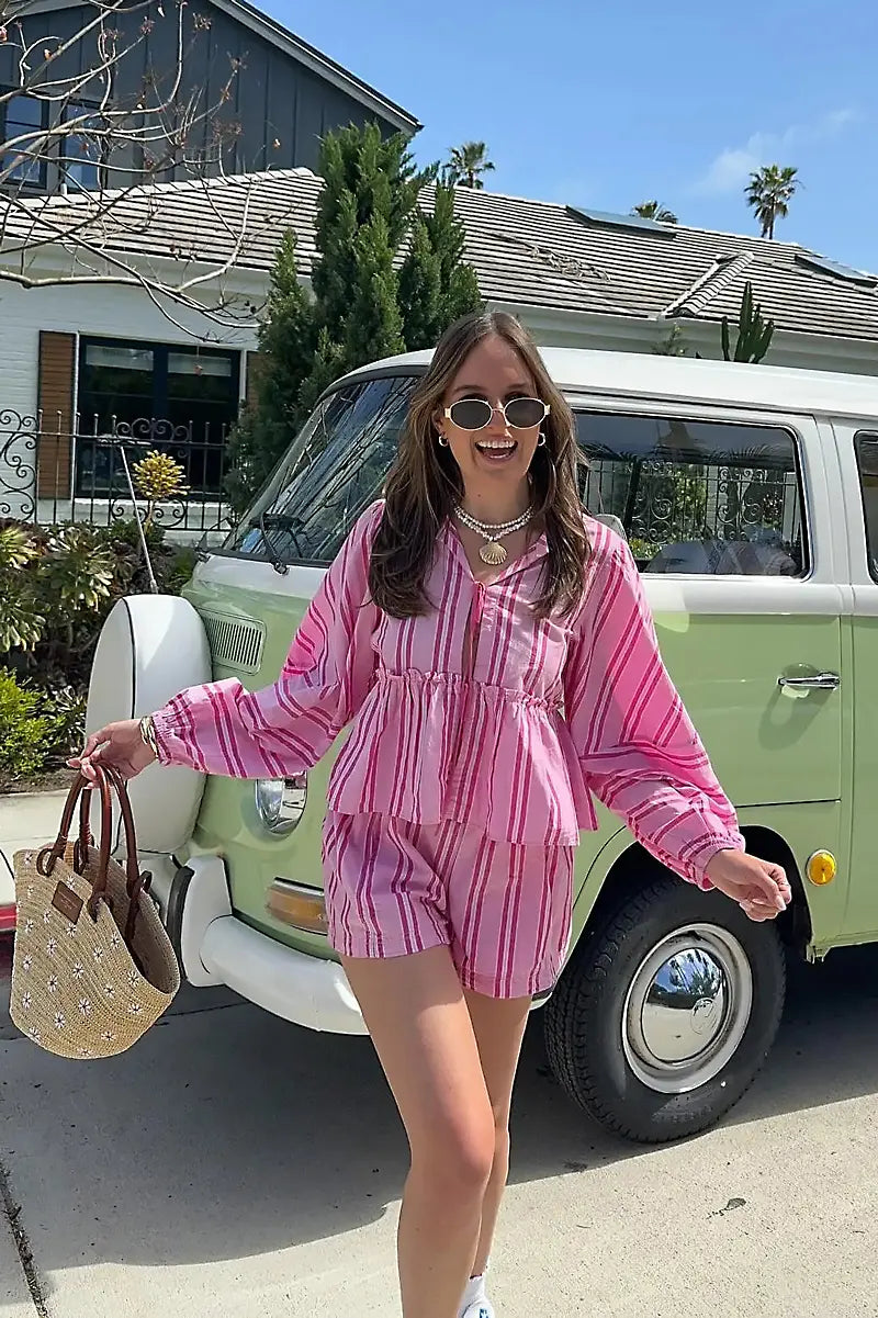 Maribel Coastal Stripe Shorts Set