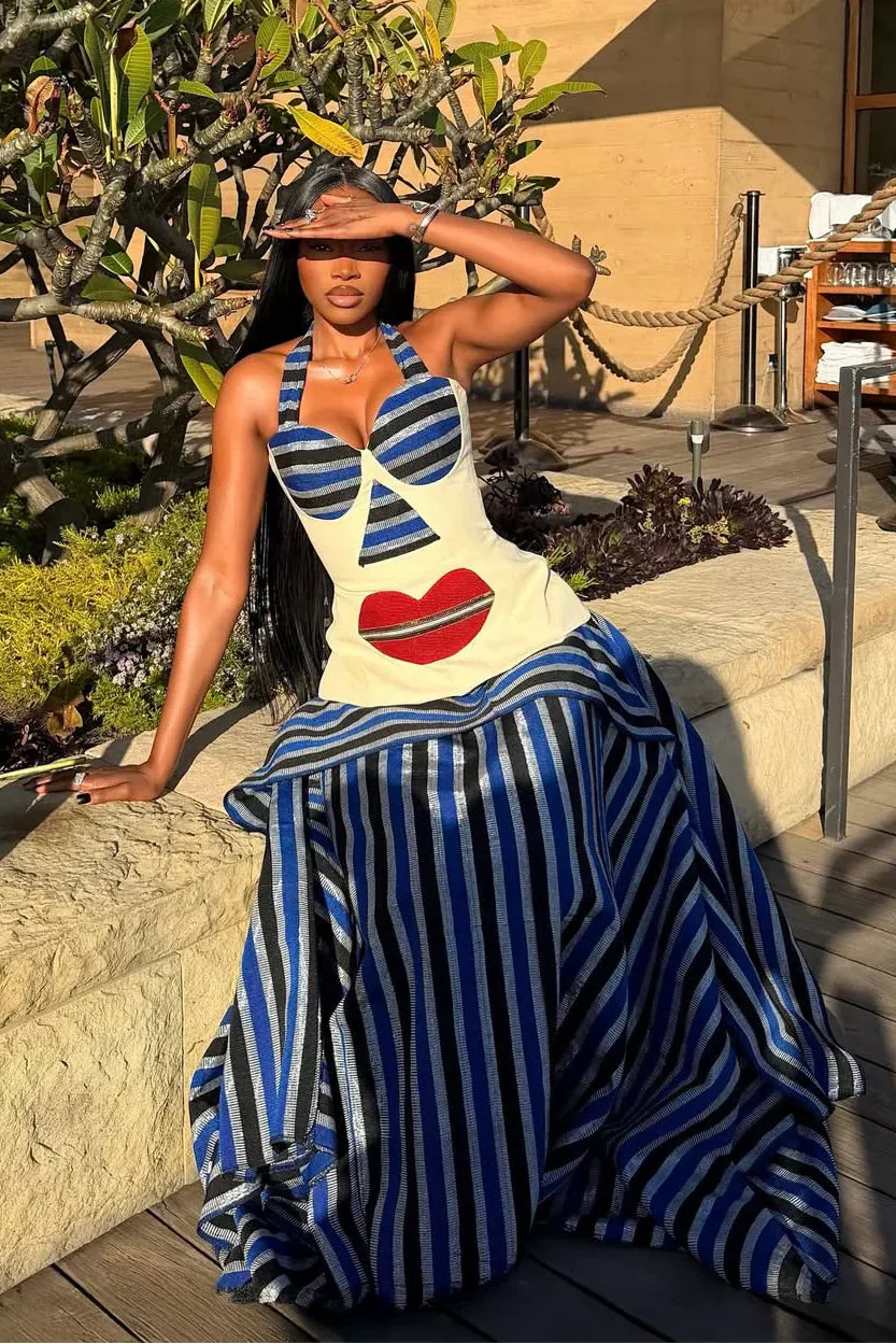 Verdelle Asymmetric Stripe Maxi Skirt